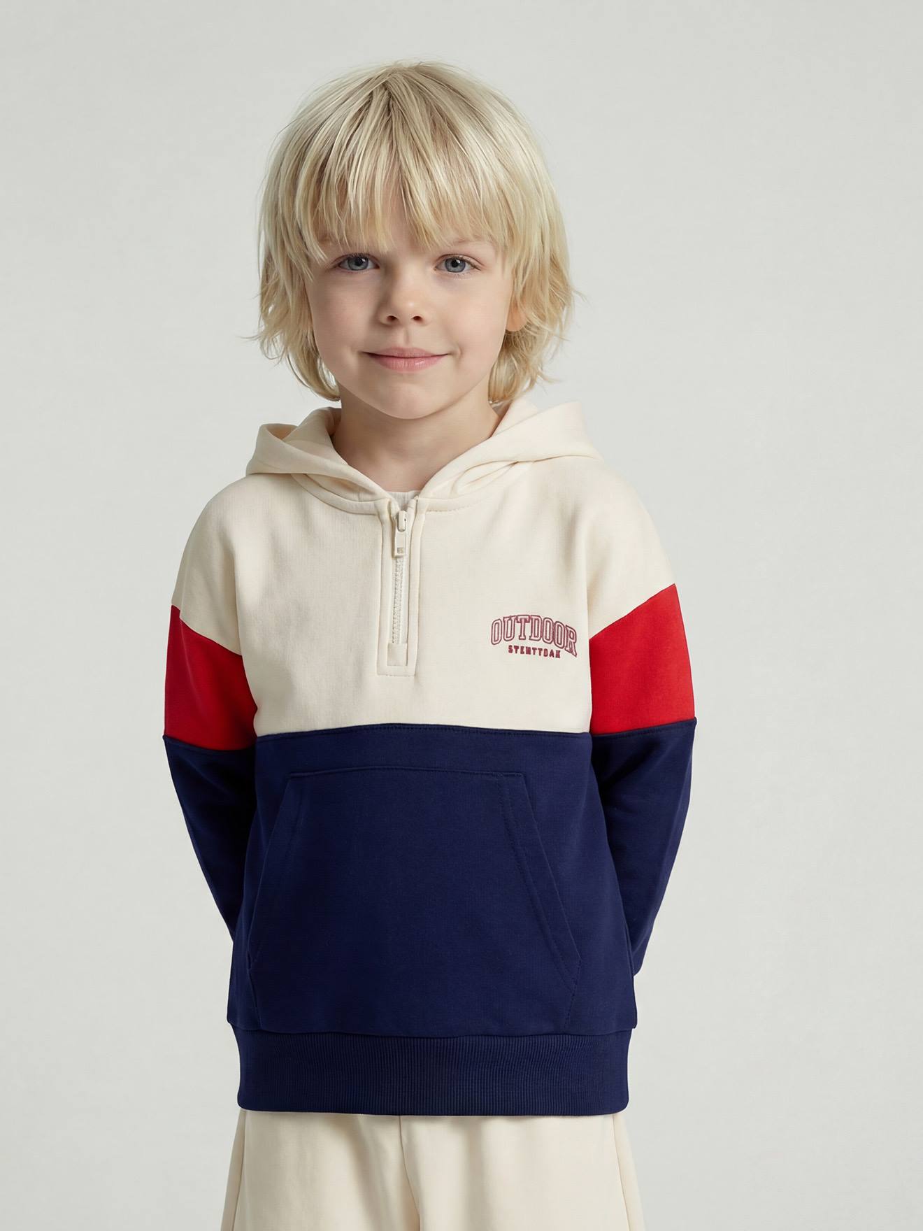 Sweat capuche garçon colorblock rouge
