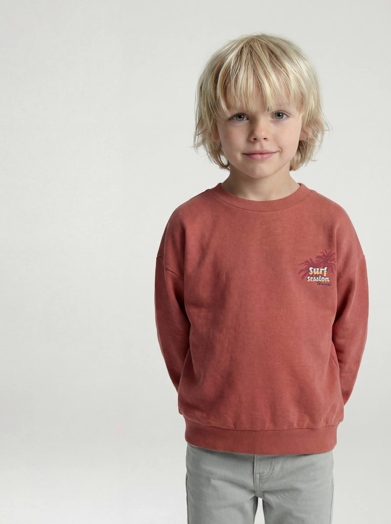Sweat col rond garçon manches lo bois de rose