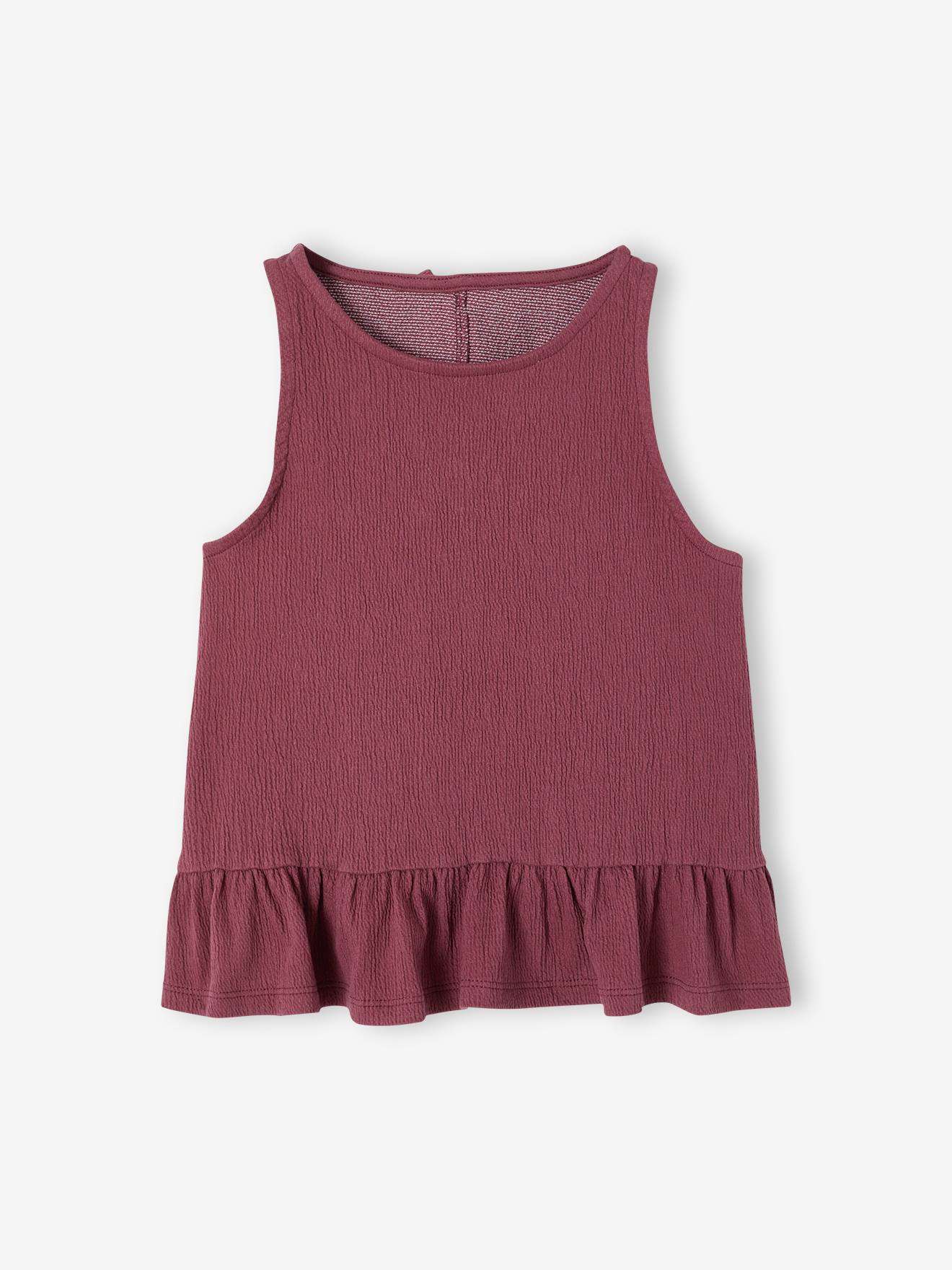 Débardeur fille sans manche volants terracotta