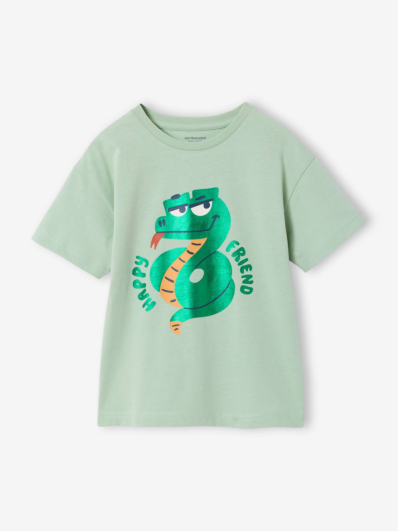 T-Shirt garçon motif brillant space vert amande