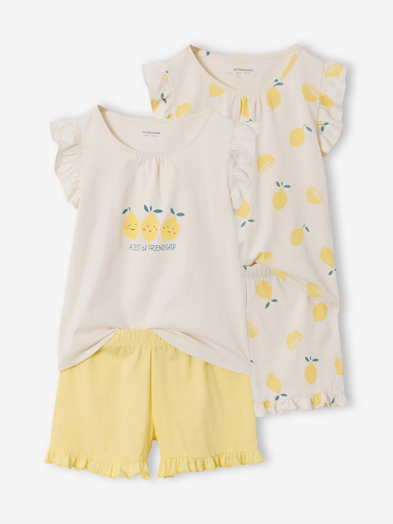 Lot 2 pyjashort manches courtes jaune pâle