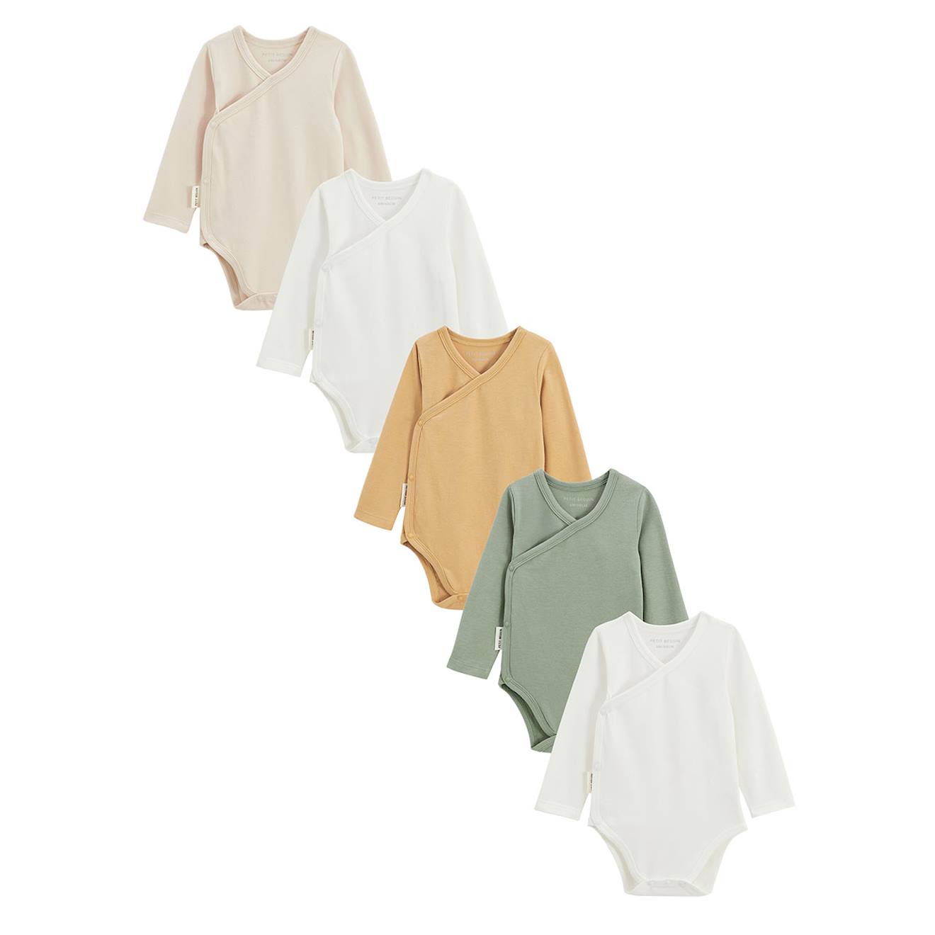 Lot De 5 Bodies Bébé Manches Longues Ouverture Croisée Mini Rêve Ecru (Petit Beguin) - Image 1