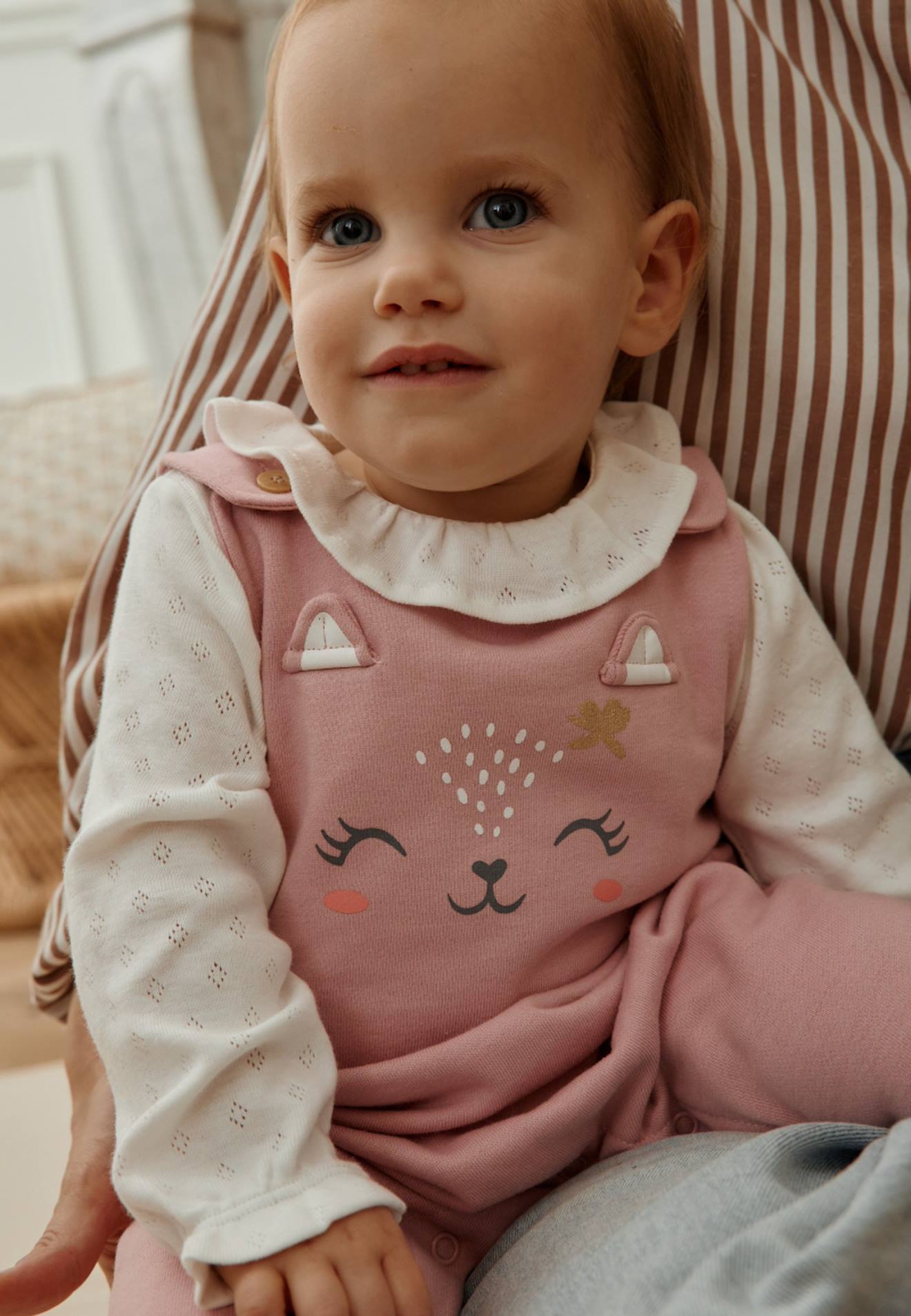 Ensemble Salopette Bébé En Molleton Et T-shirt Miss Chatchatchat Rose