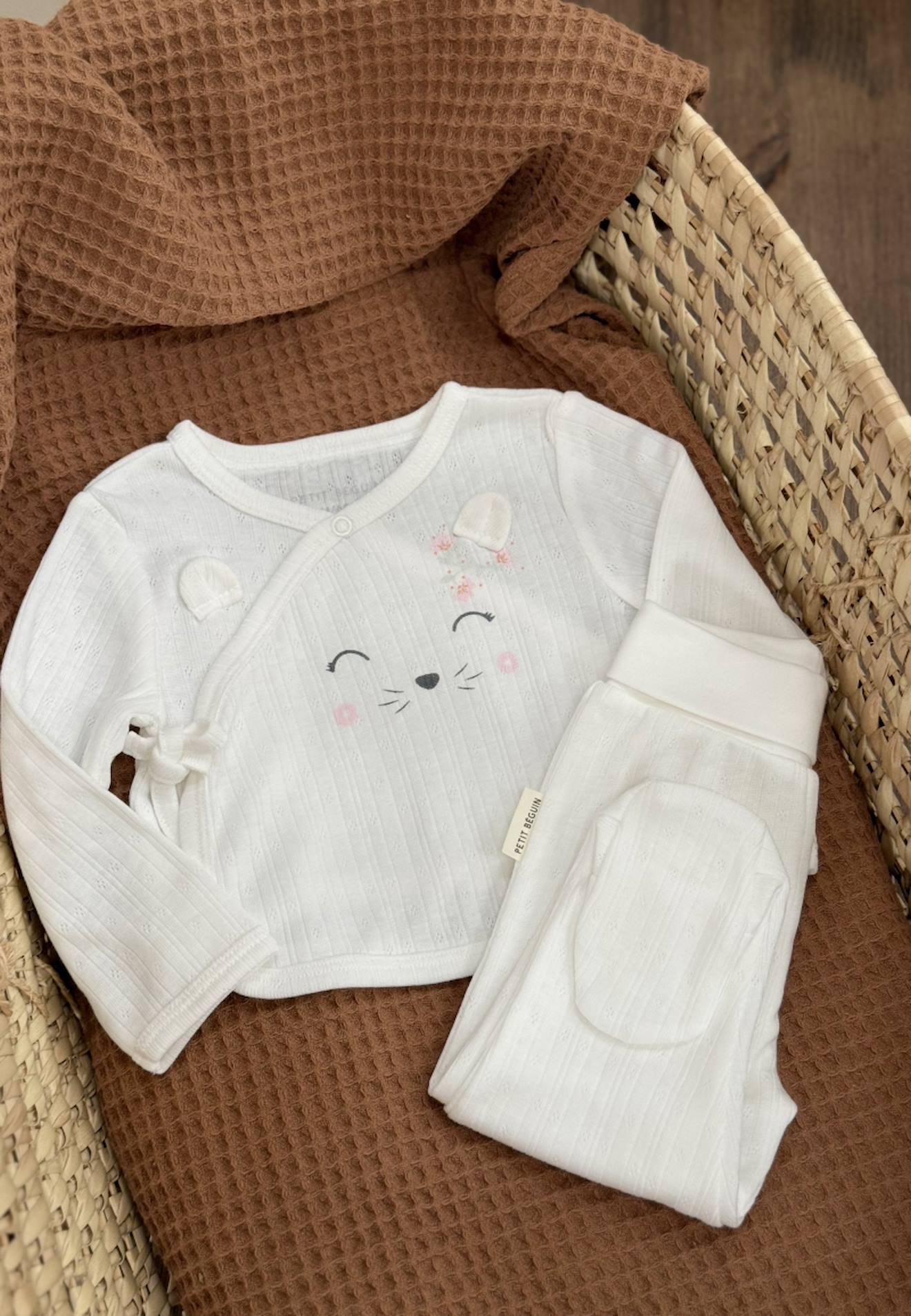 Ensemble Bébé Gilet Et Pantalon À Pied En Pointelle Badian Ecru