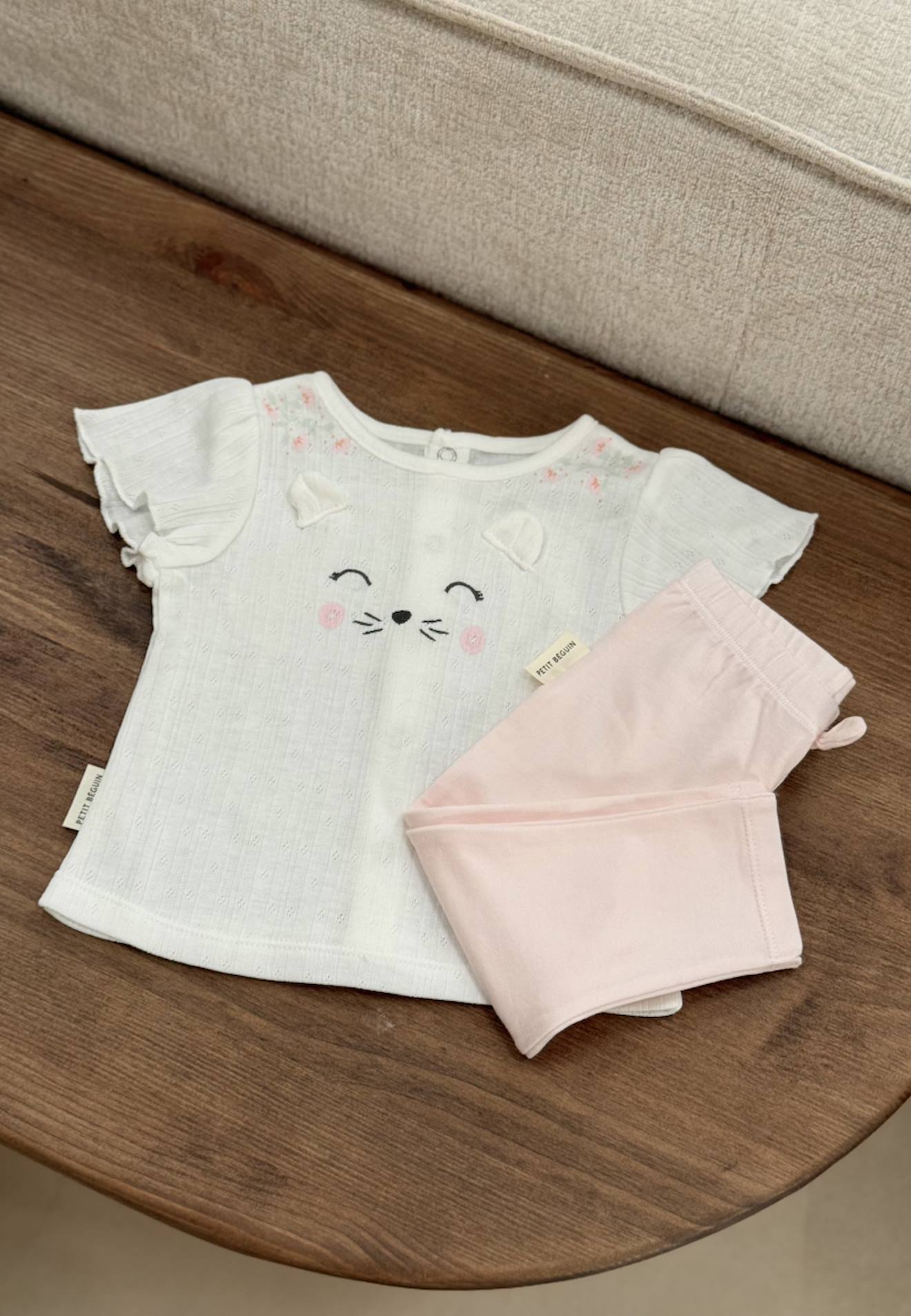 Ensemble Bébé T-shirt En Pointelle Et Legging Badian Ecru