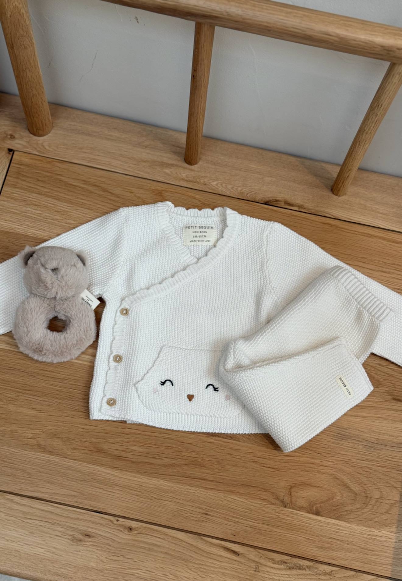 Ensemble Bébé Gilet Et Pantalon En Tricot Colette Ecru