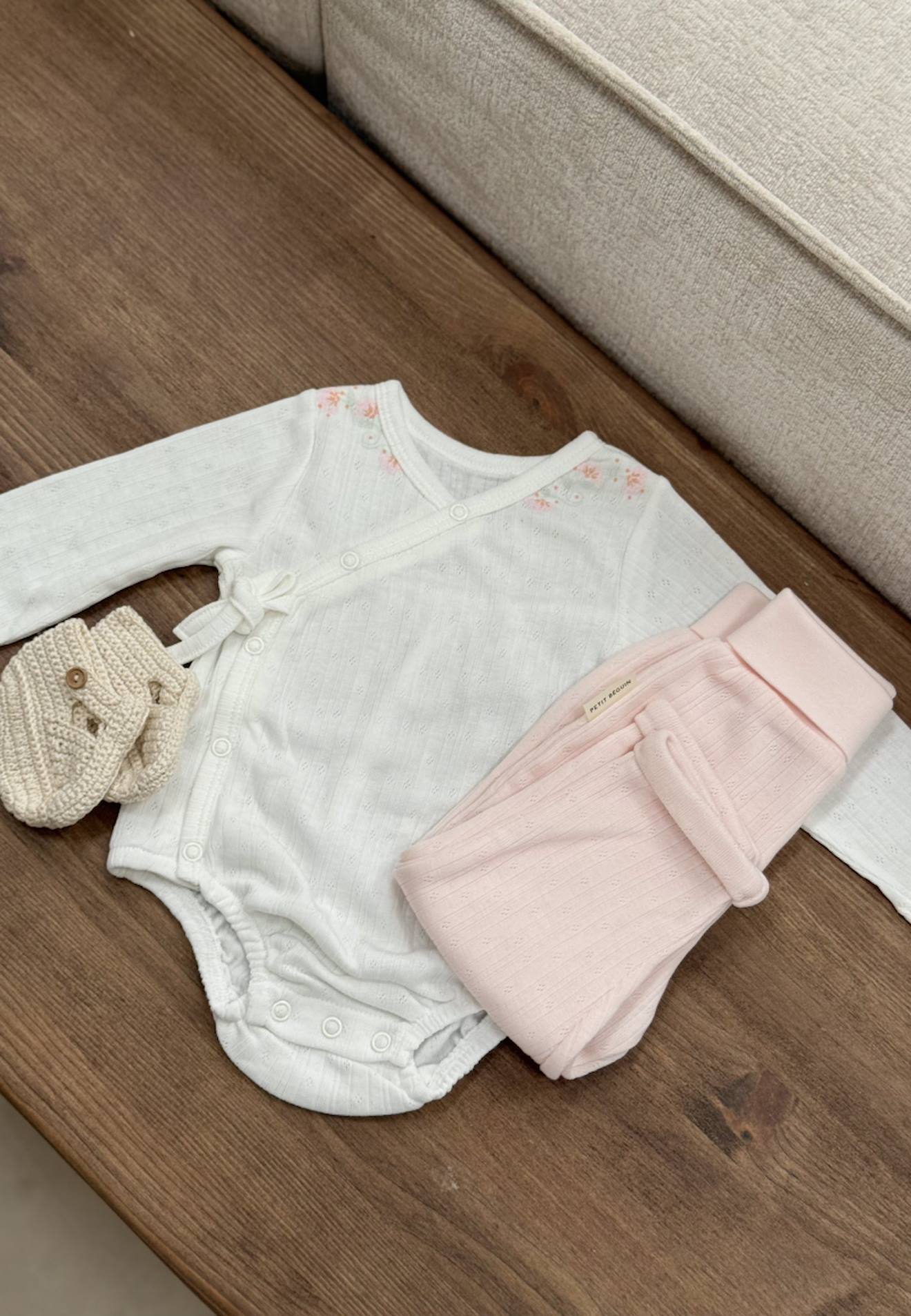 Ensemble Body Bébé Et Pantalon En Pointelle Badian Ecru