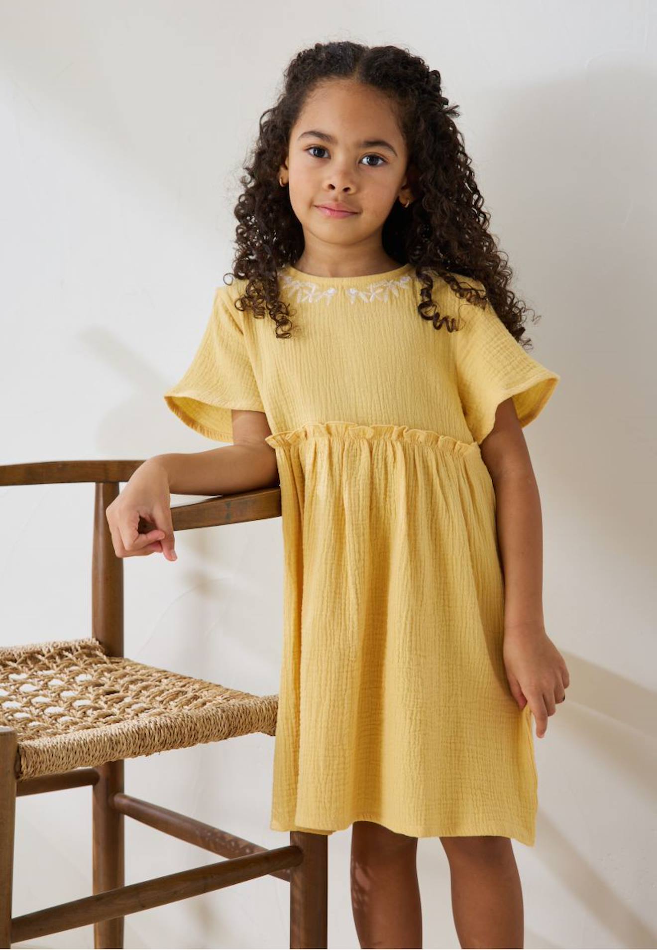 Robe enfant en gaze de coton camila jaune