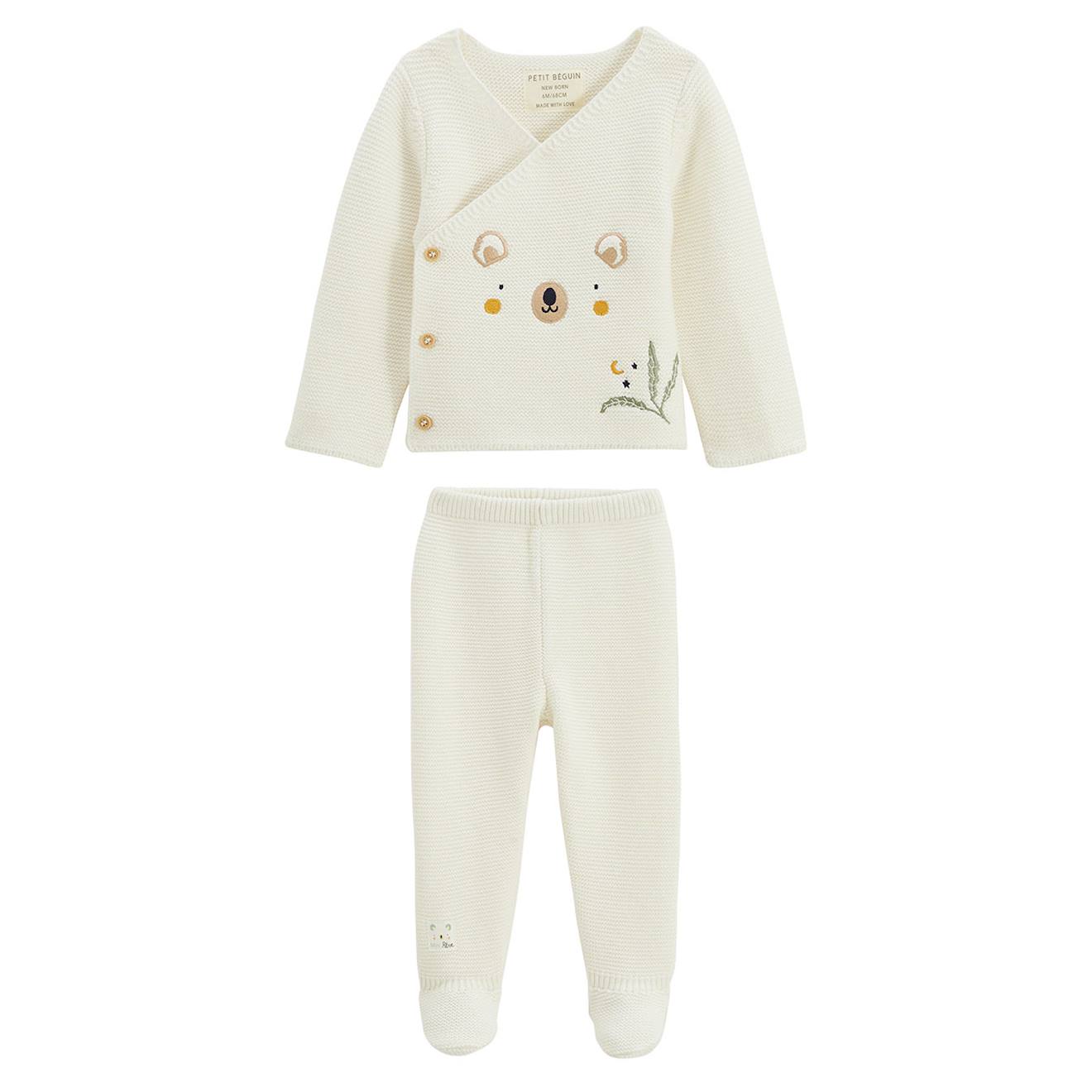 Ensemble Bébé Gilet Et Pantalon Avec Pieds En Tricot Mini Rêve Ecru (Petit Beguin) - Image 1