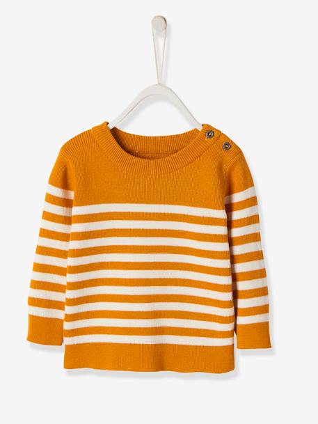 Pull Mariniere Bebe Garcon Ocre Raye Vertbaudet