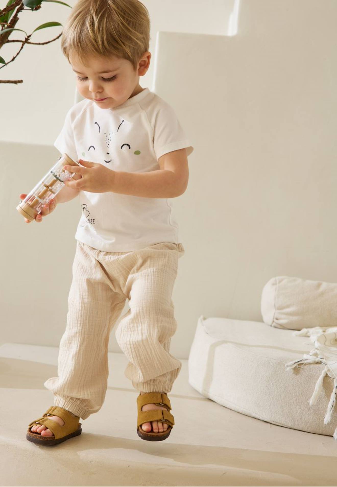 Ensemble Bébé T-shirt Et Pantalon En Gaze De Coton Eden Beige Ensemble Bébé T-shirt Et Pantalon En Gaze De Coton Eden Beige