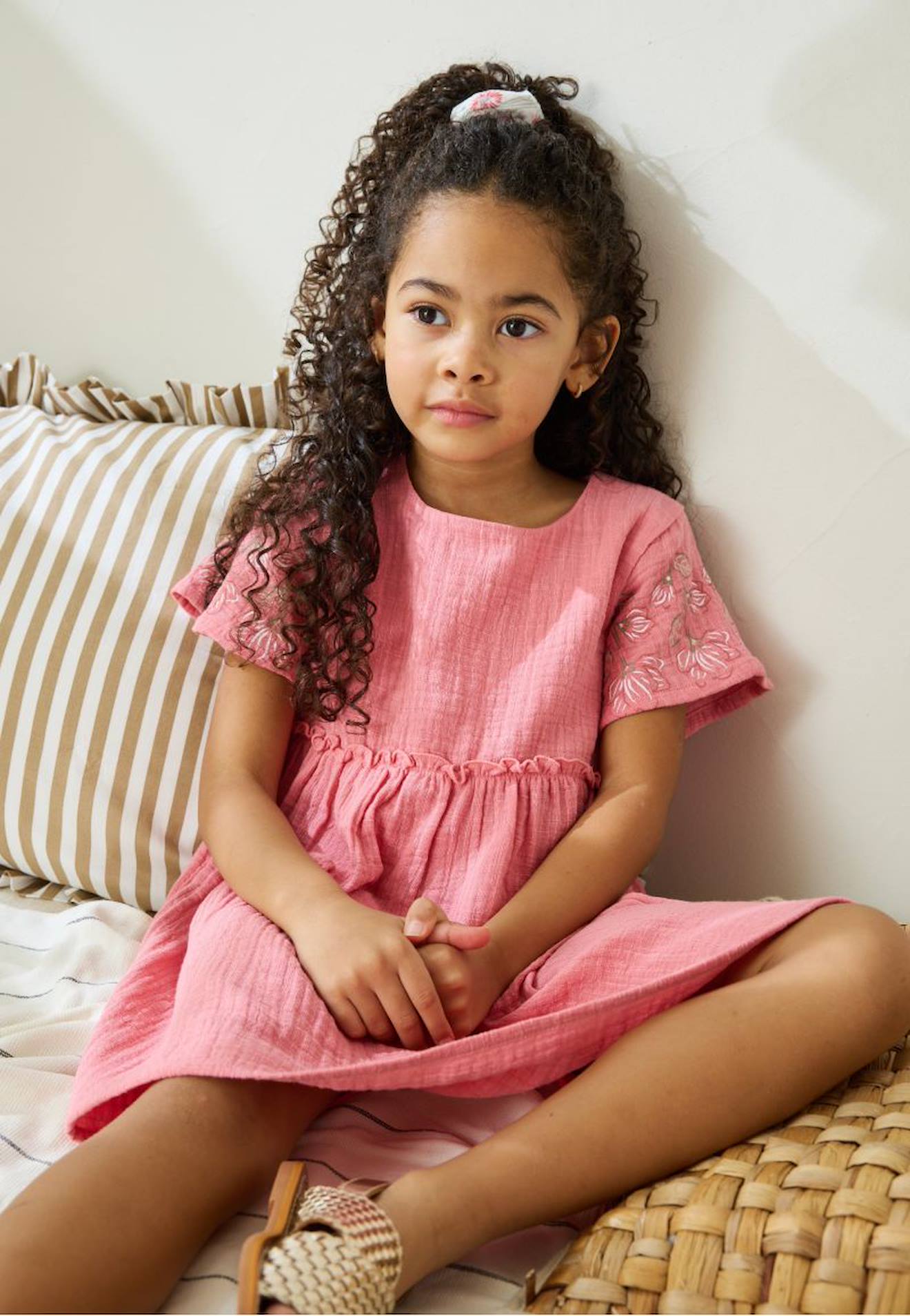 Robe Enfant En Gaze De Coton + Chouchou Anaelle Rose