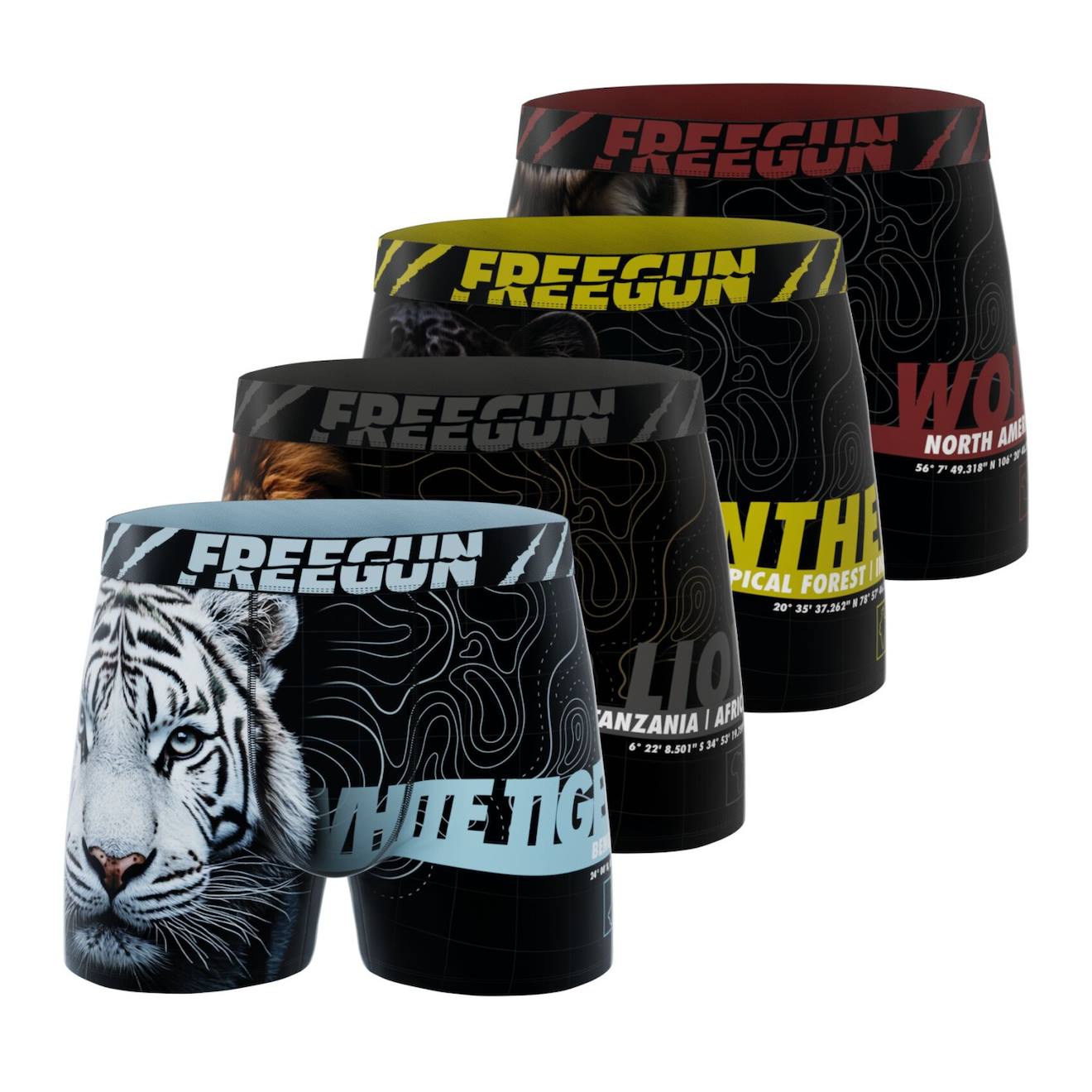 Lot De 4 Boxers Wild Life Turquoise/noir/marron/jaune/ro
