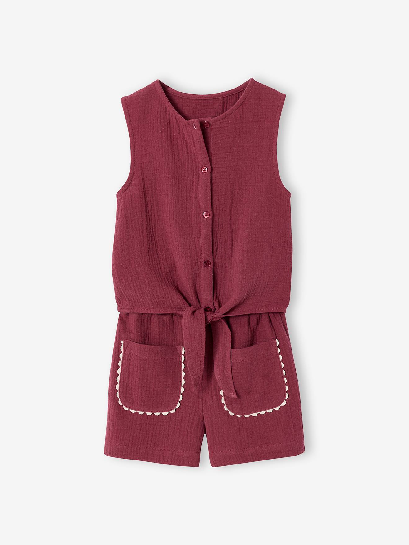 Ensemble short top fille gaze coton terracotta