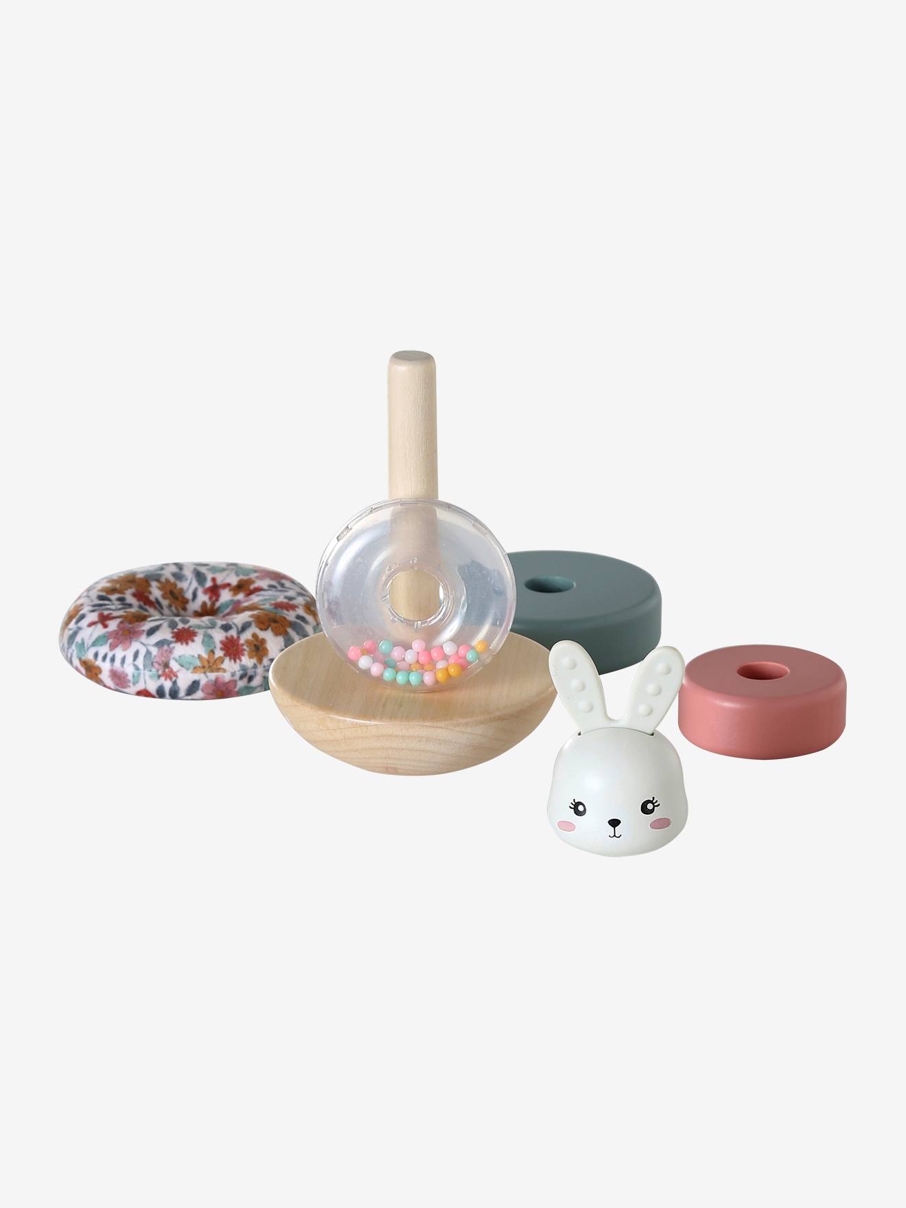 Tour à empiler lapin en bois FSC® rétro flower (Vertbaudet) - Image 1