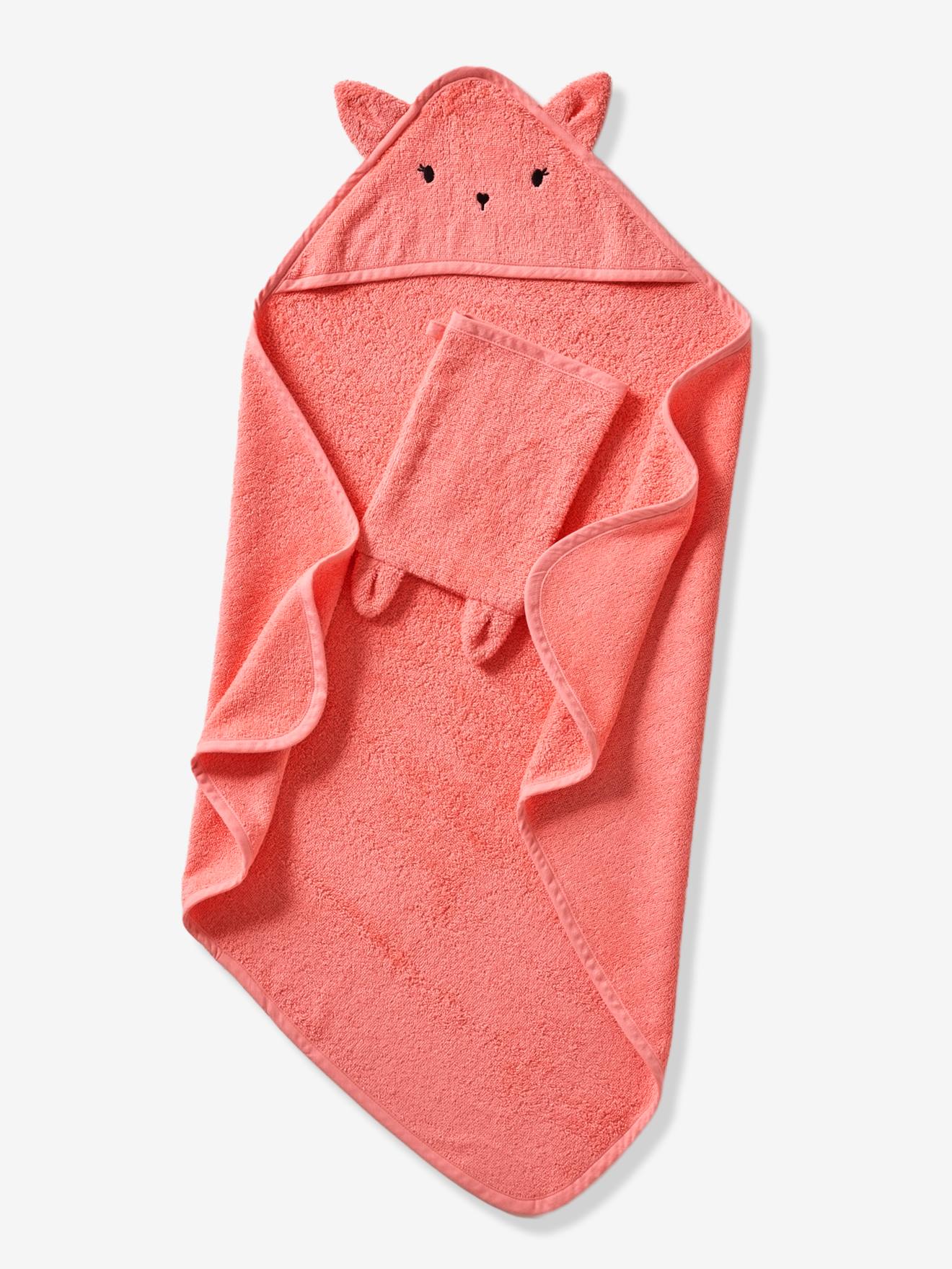 Cape de bain + gant de toilette BIO* rose (Vertbaudet) - Image 1