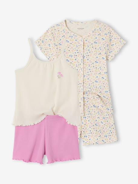 Fille-Lot de 2 pyjashort fleurs côtelés