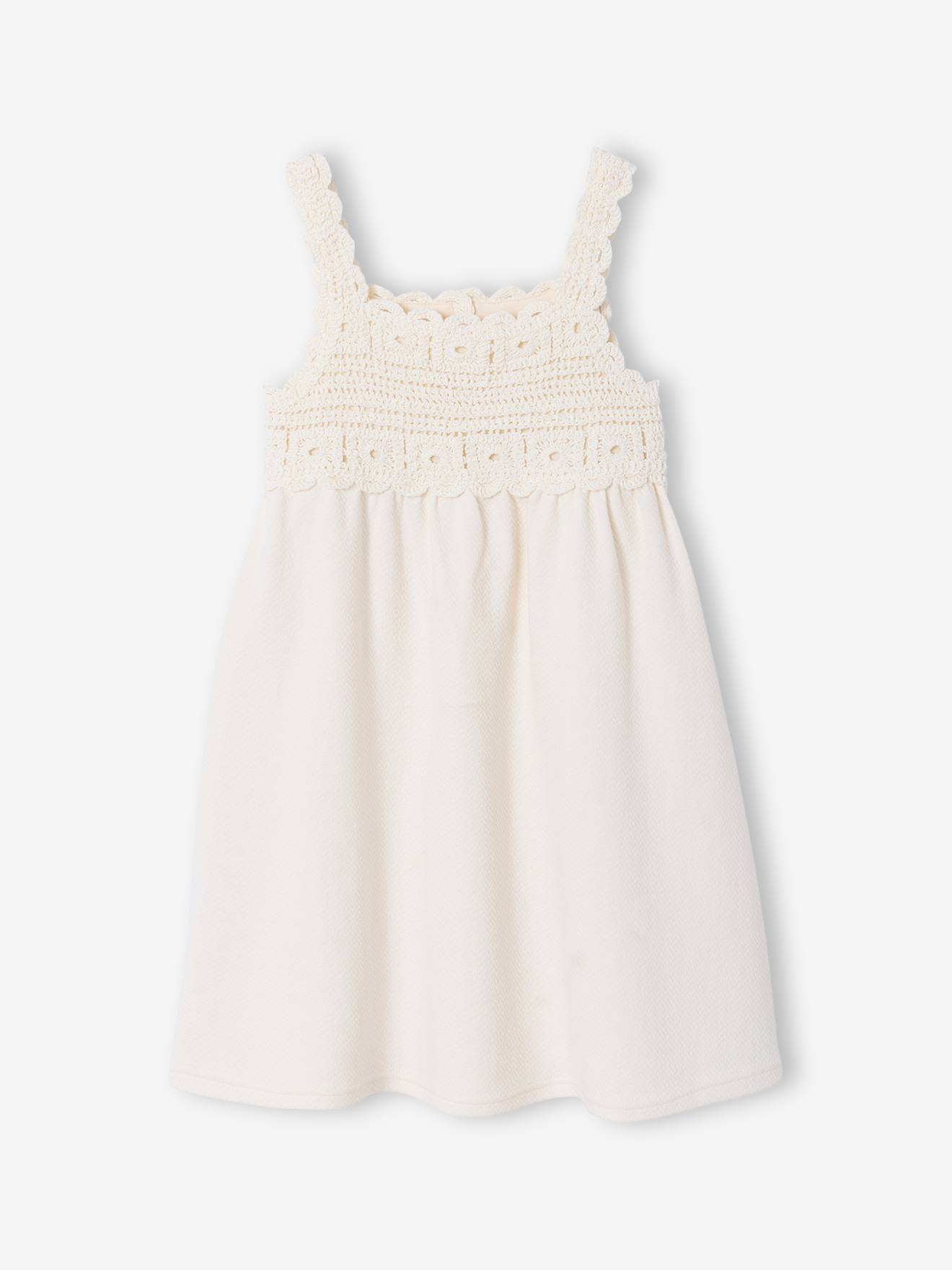 Robe fille crochet bretelles écru
