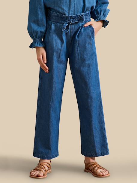 Fille-Pantalon large  en denim light