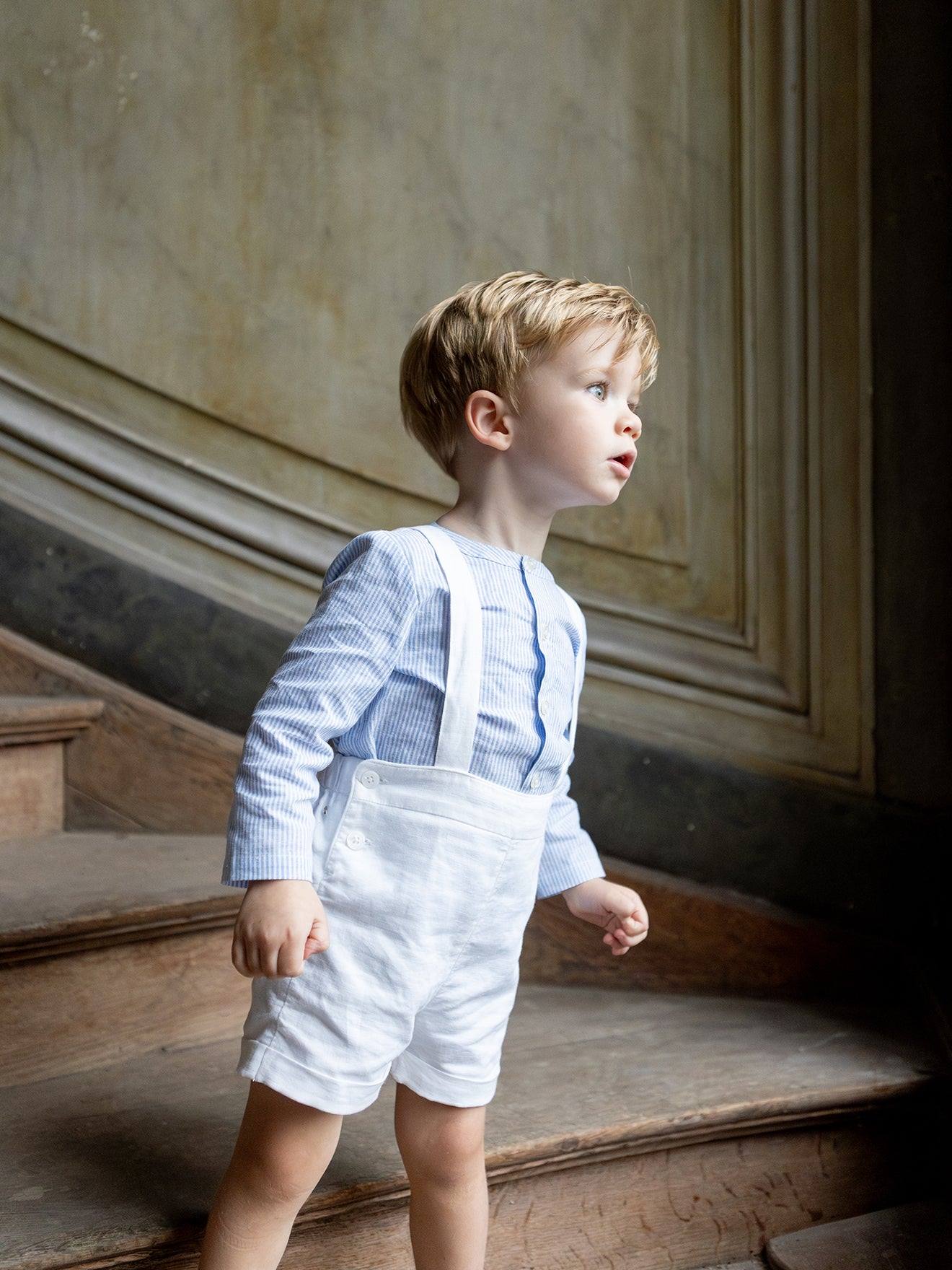 Bermuda À Bretelles Bébé – Collection Fêtes Et Mariages Blanc Doux