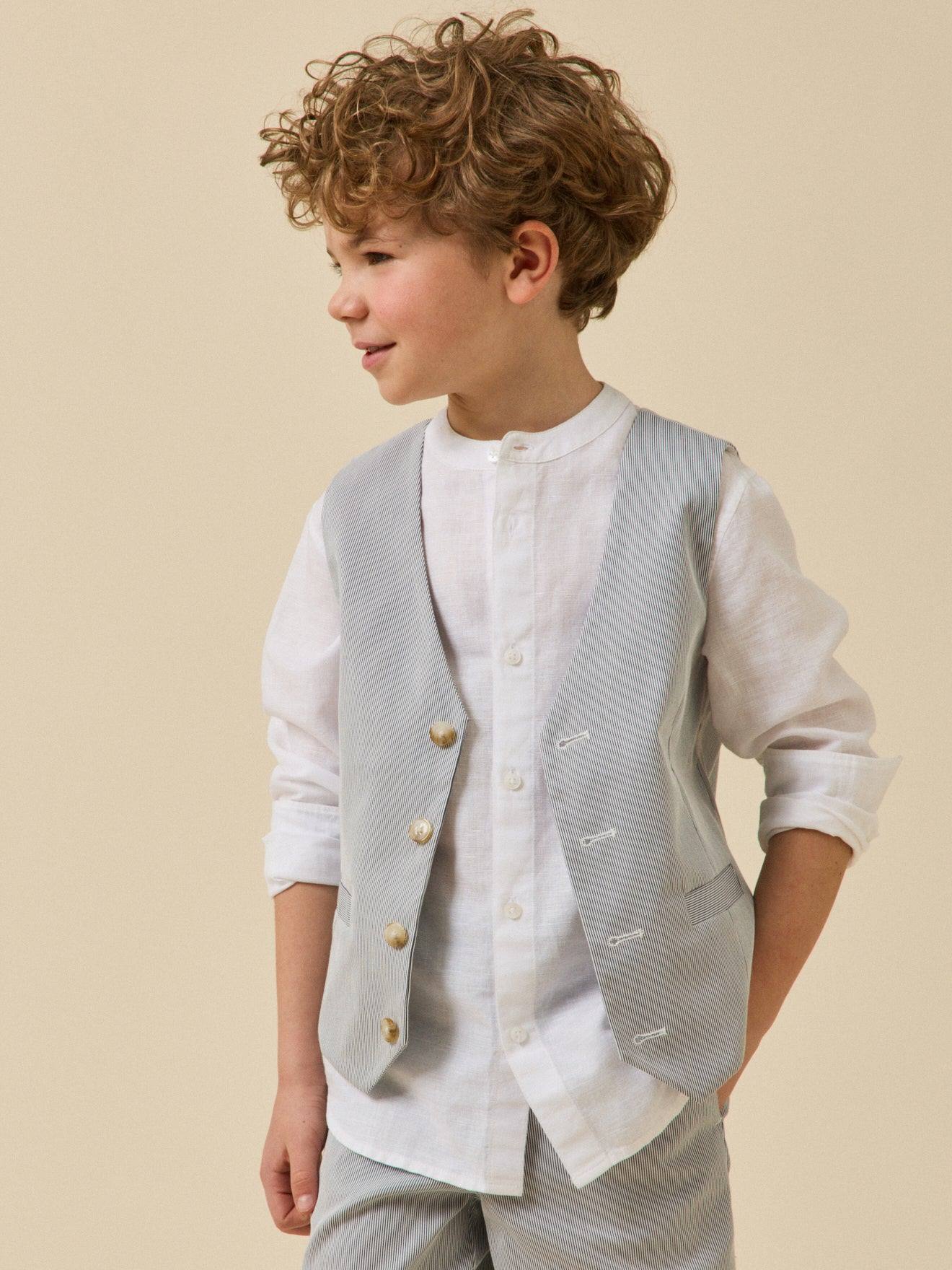 Gilet De Costume Rayé Garçon Collection Fêtes Et Mariages Rayure Bleu Grise