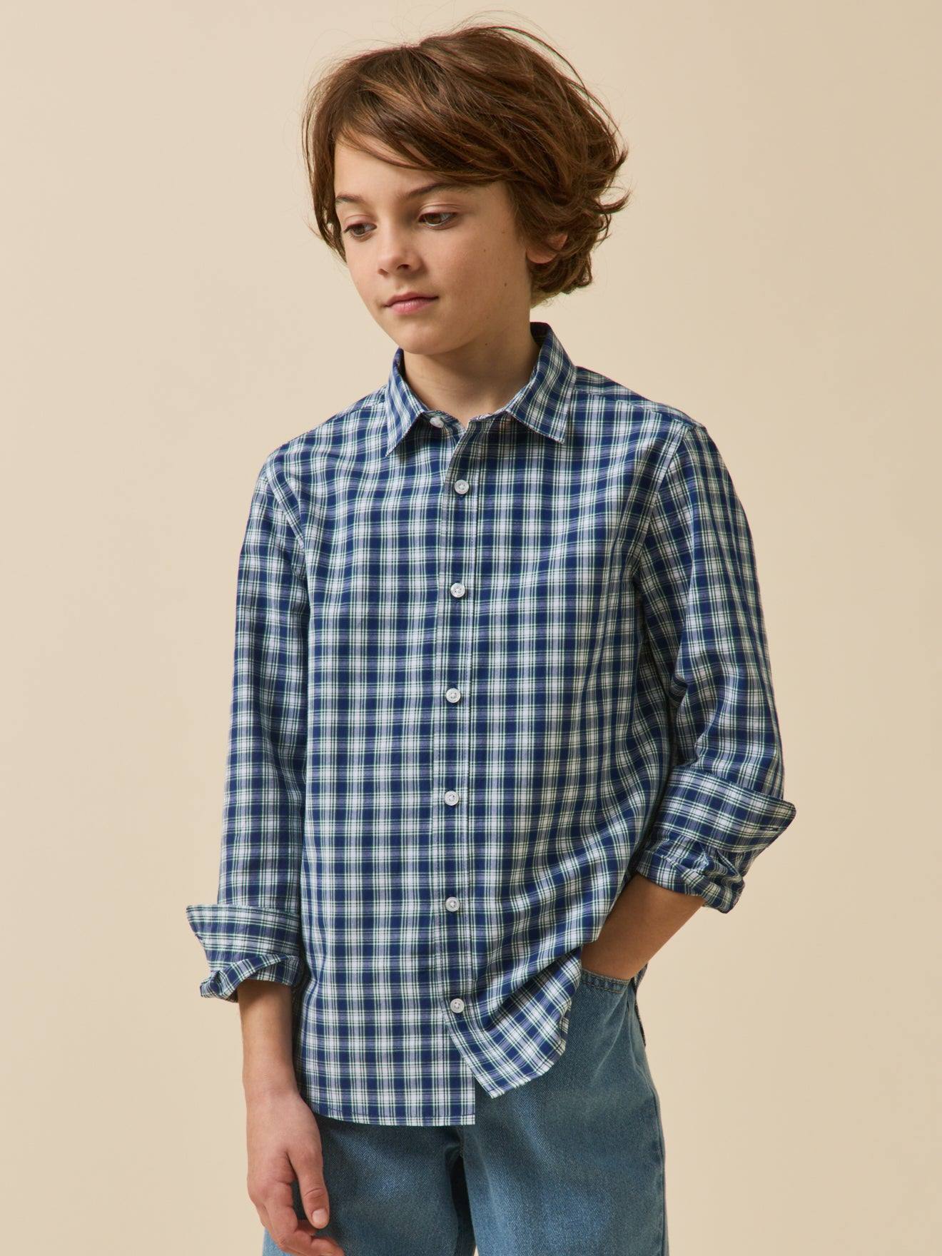 Chemise à carreaux garçon carreaux bleu/vert