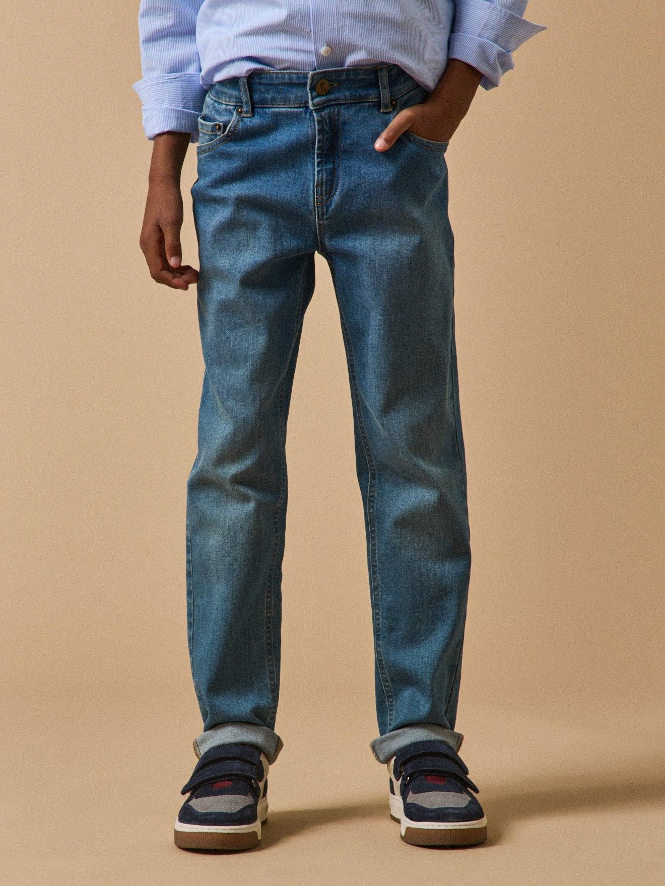 Jean Droit Garçon Bleu Moyen Uni Jean Droit Garçon Bleu Moyen Uni