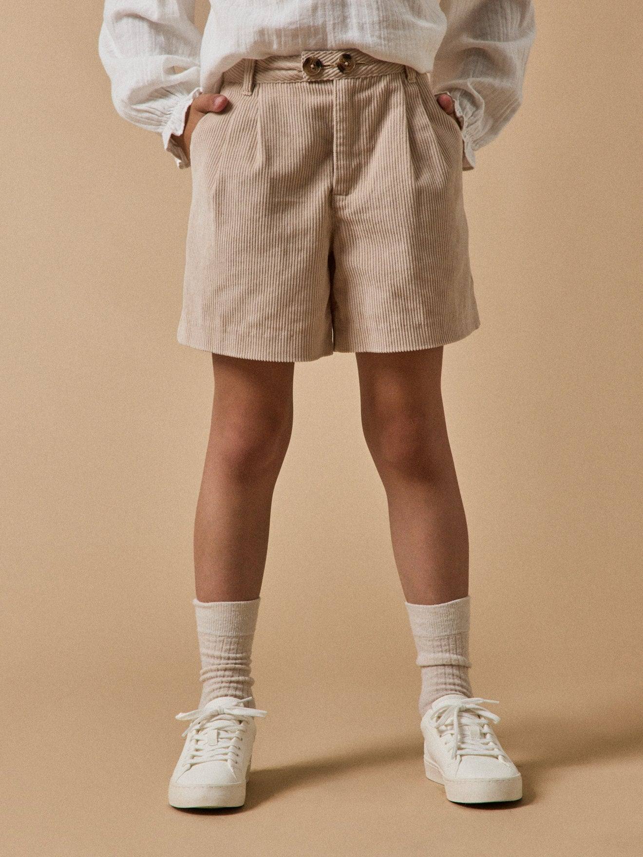 Short Velours Taille Haute Fille Beige