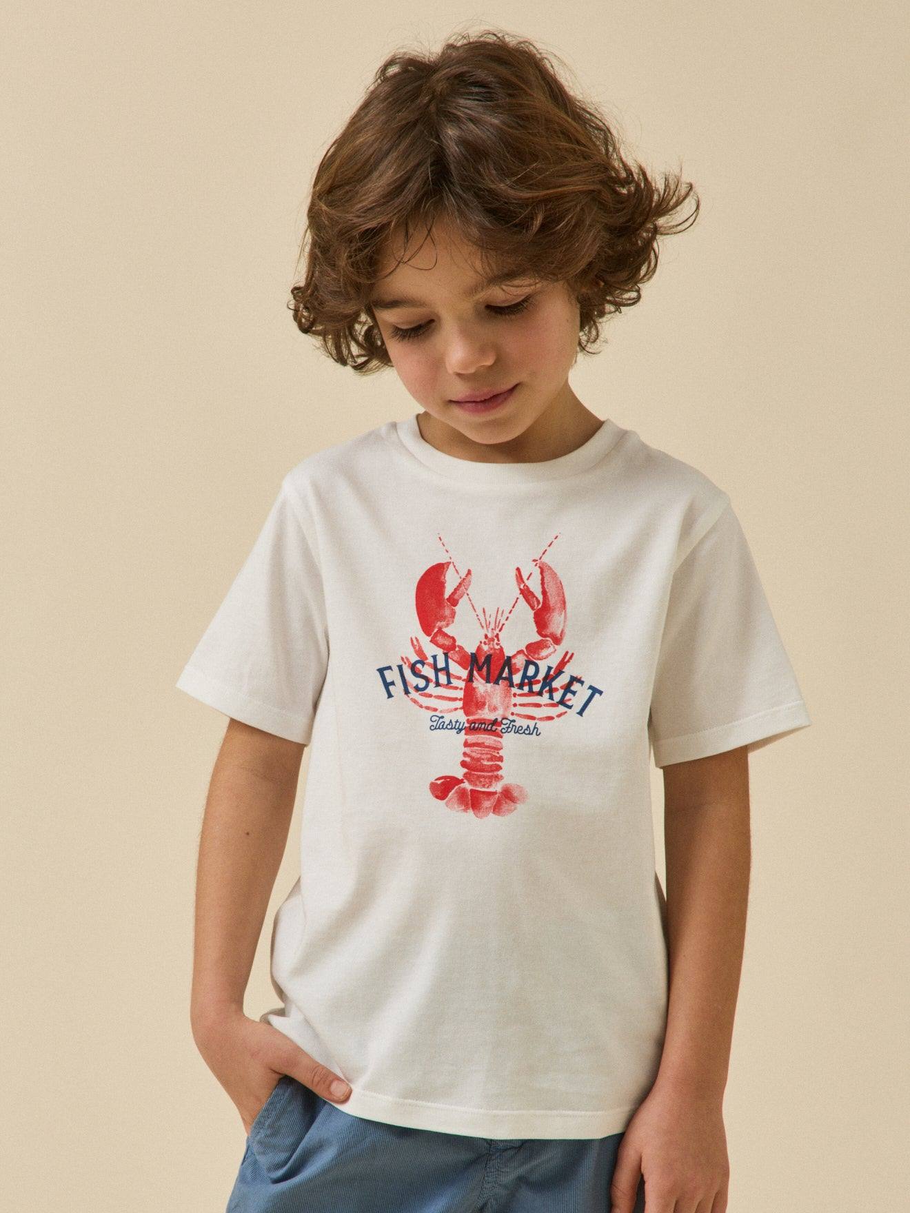 T-shirt Homard Garçon - Coton Biologique Ecru