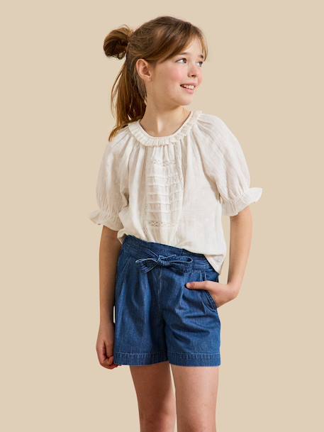 Fille-Blouse  broderie anglaise en gaze de coton