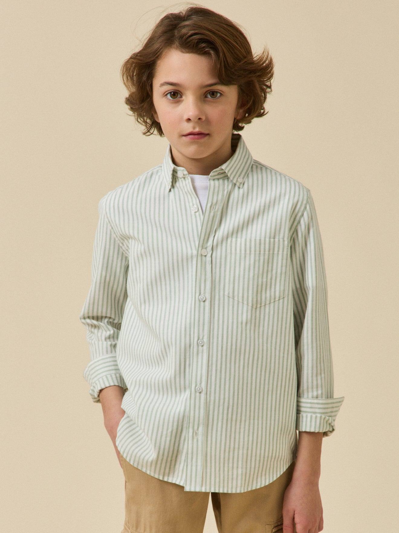 Chemise rayée oxford garçon rayure verte
