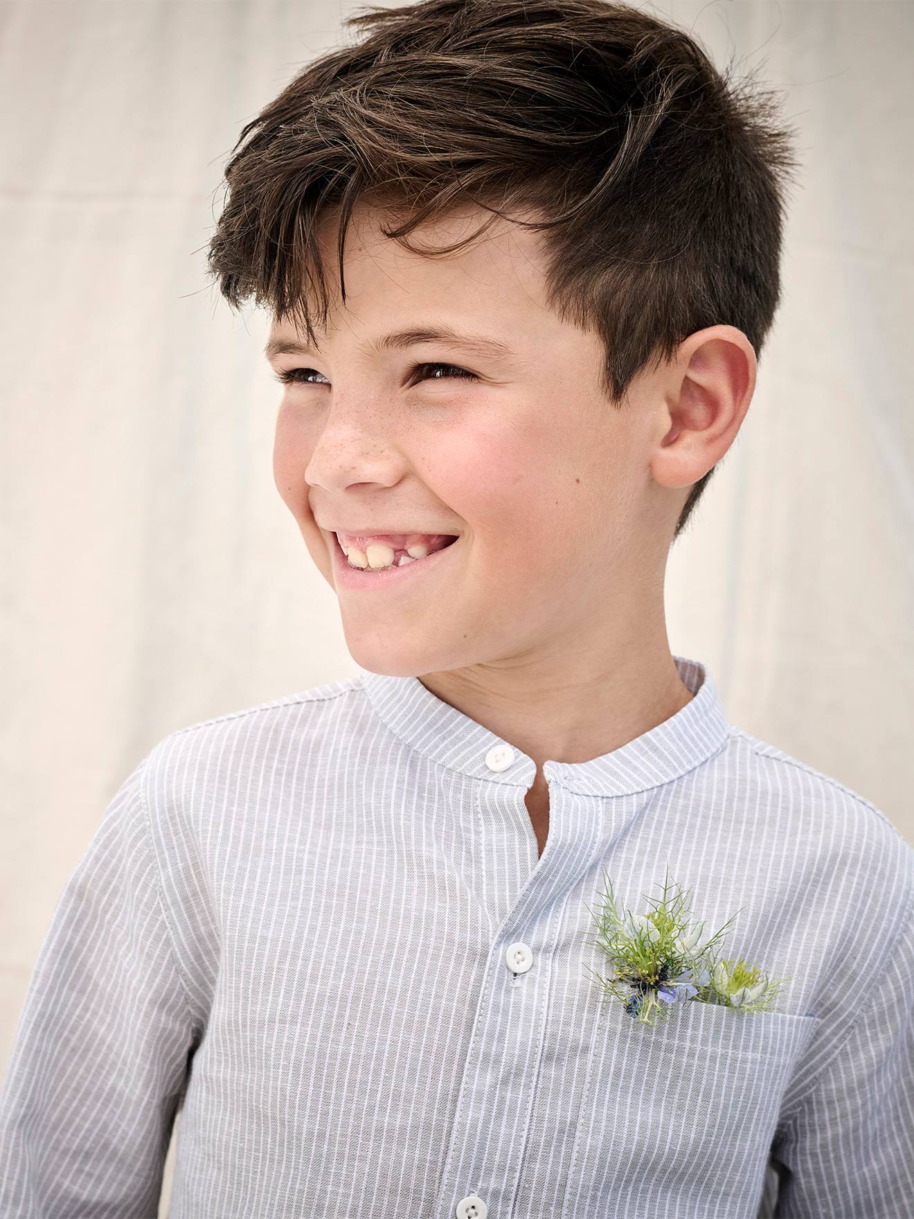 Chemise rayée col Mao garçon rayé bleu