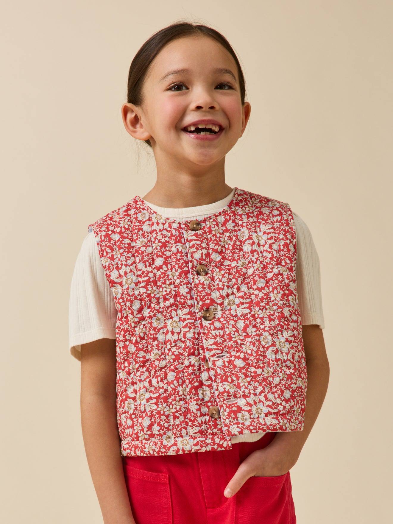 Veste Sans Manches Matelassée Fille Tissu Liberty Liberty Lizzy