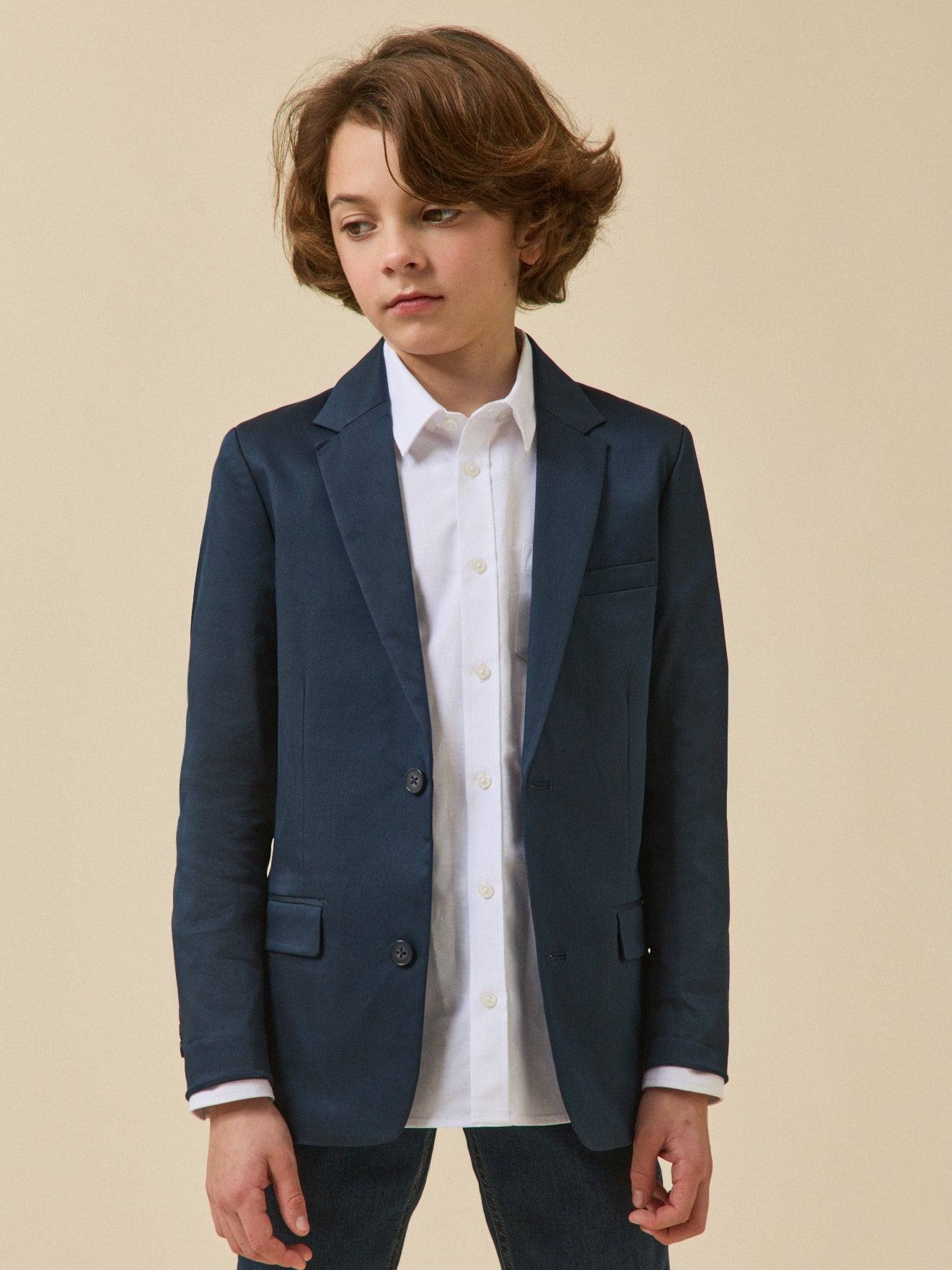 Veste De Costume Garçon - Collection Fêtes Et Mariages Bleu Fonce Uni