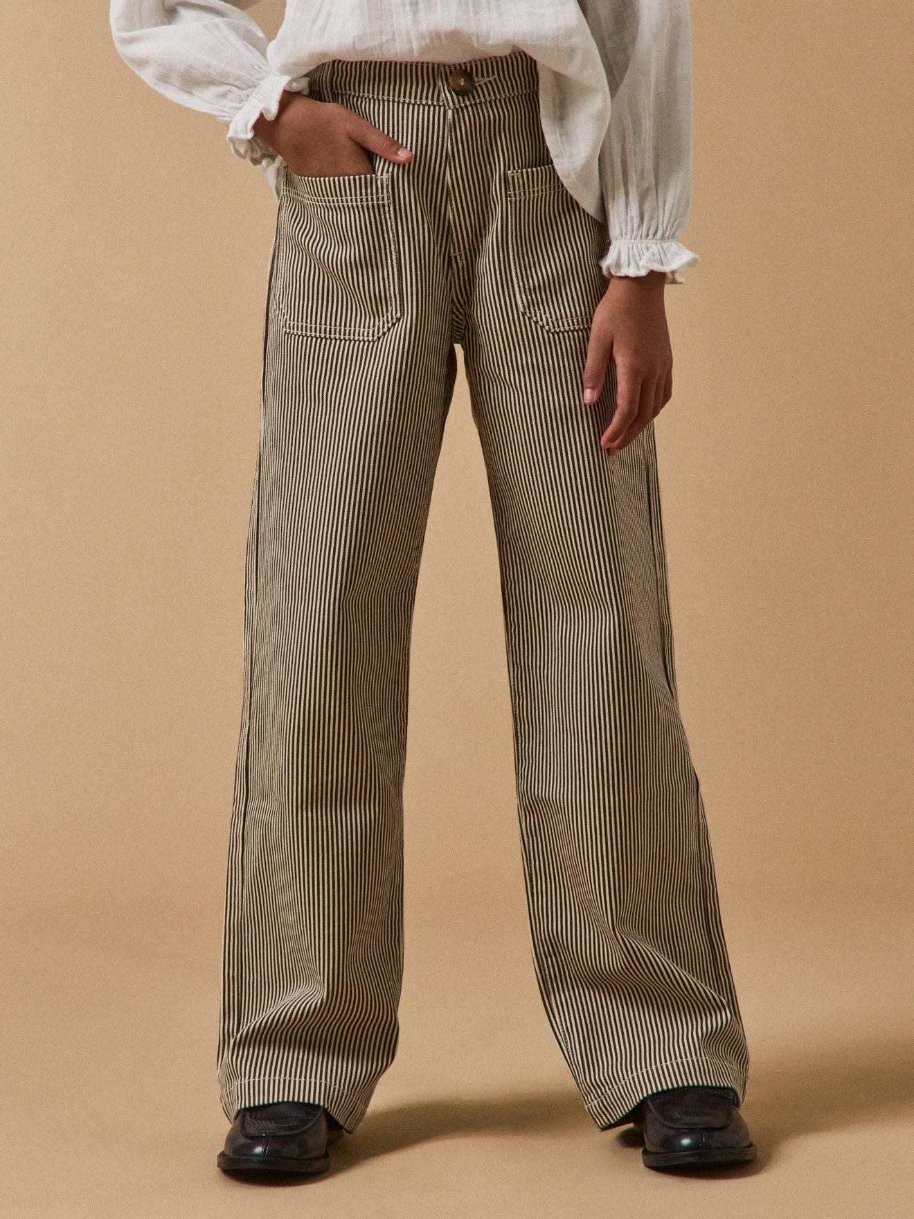 Pantalon Droit Rayé Fille Rayure Marron