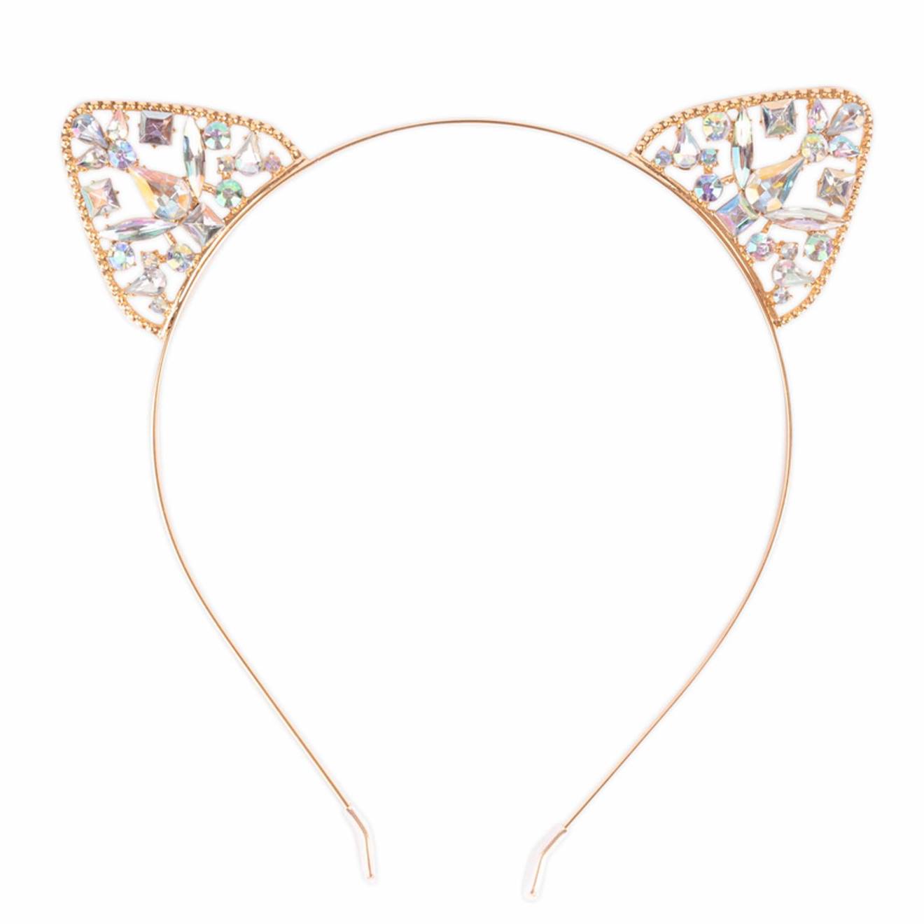 Bandeau À Cheveux Serre-tête Chat Strass Jaune