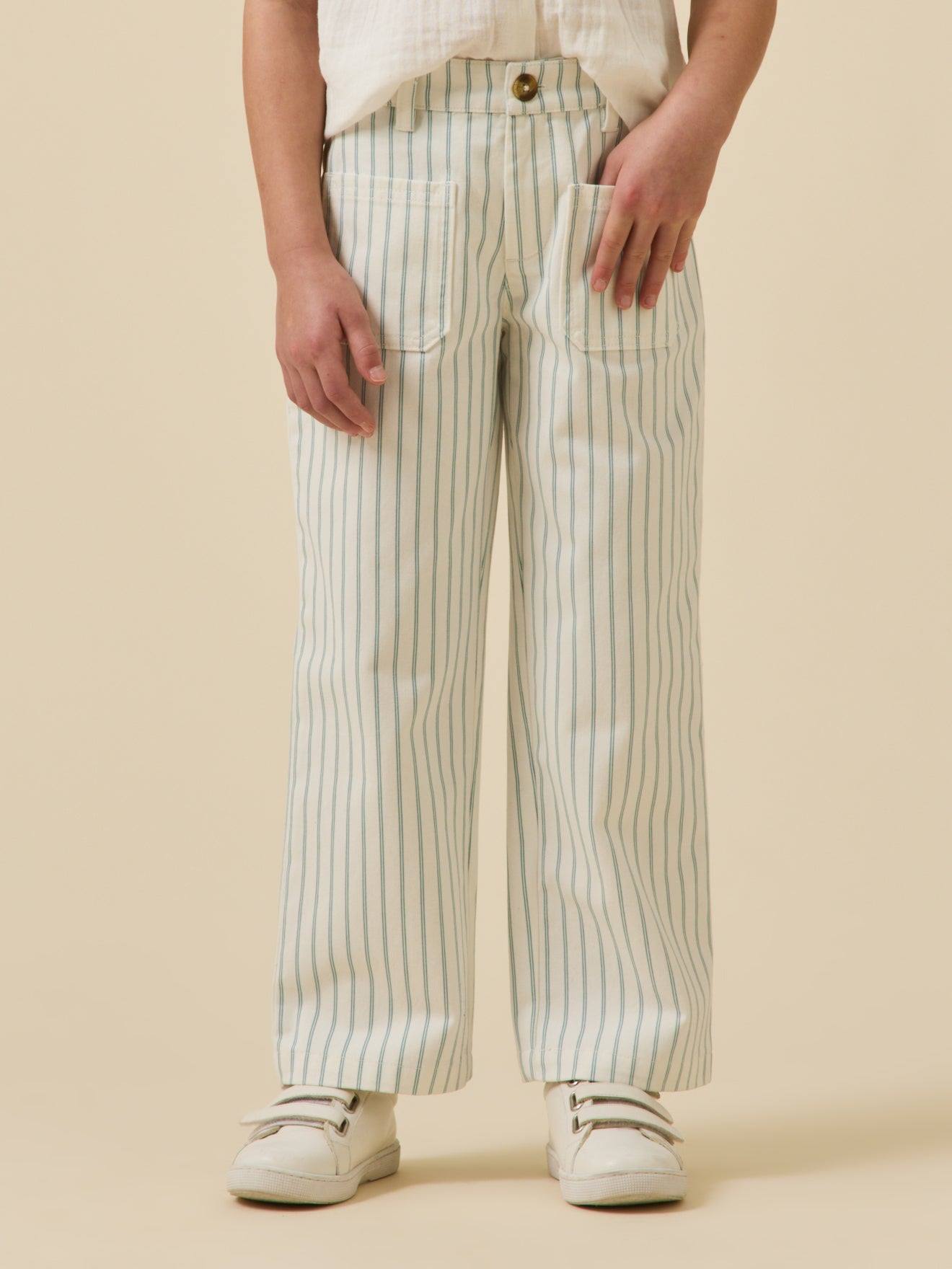 Pantalon En Denim Rayé Rayure Bleu/ecru