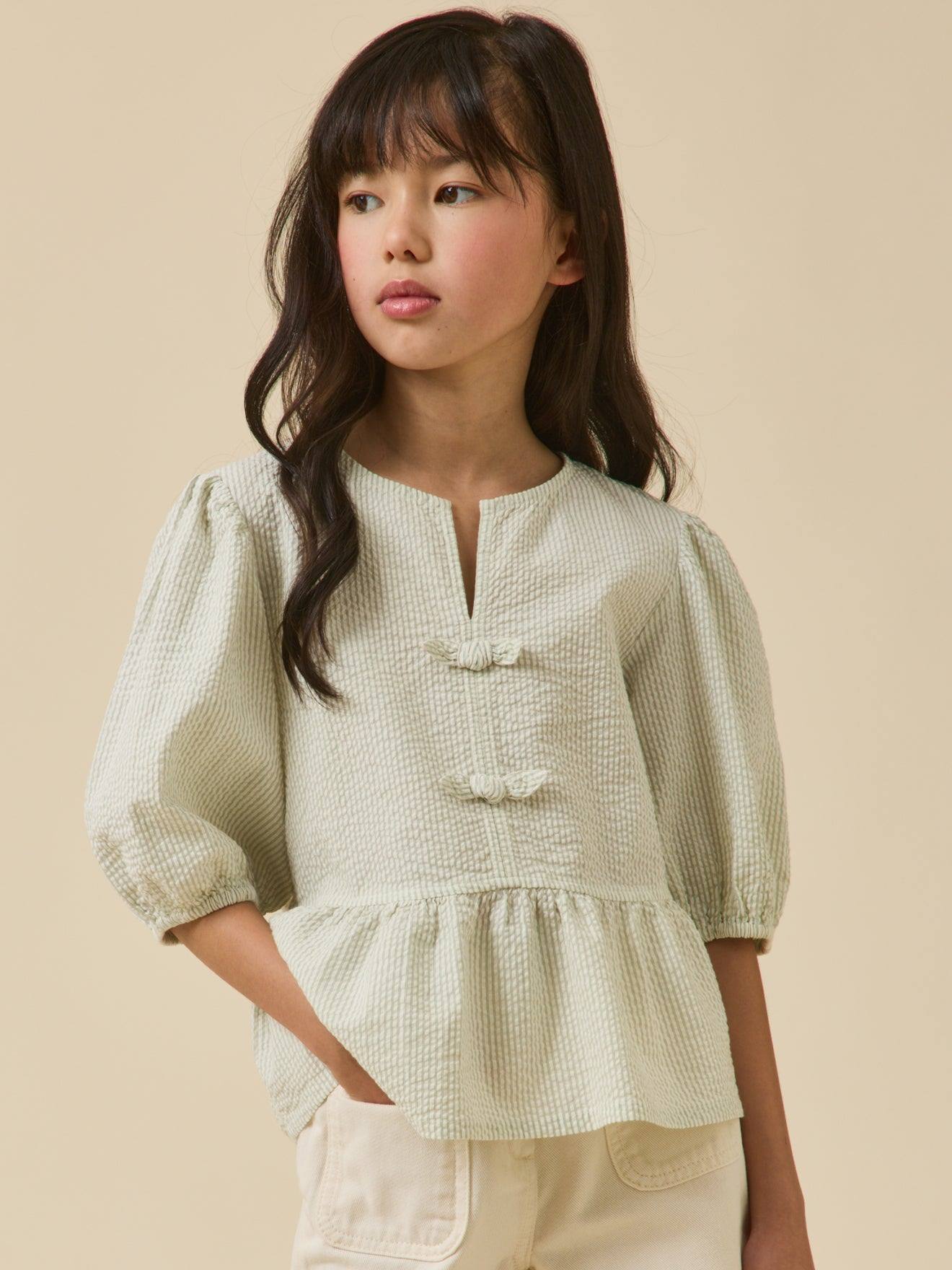 Blouse Rayée En Seersucker Rayure Verte