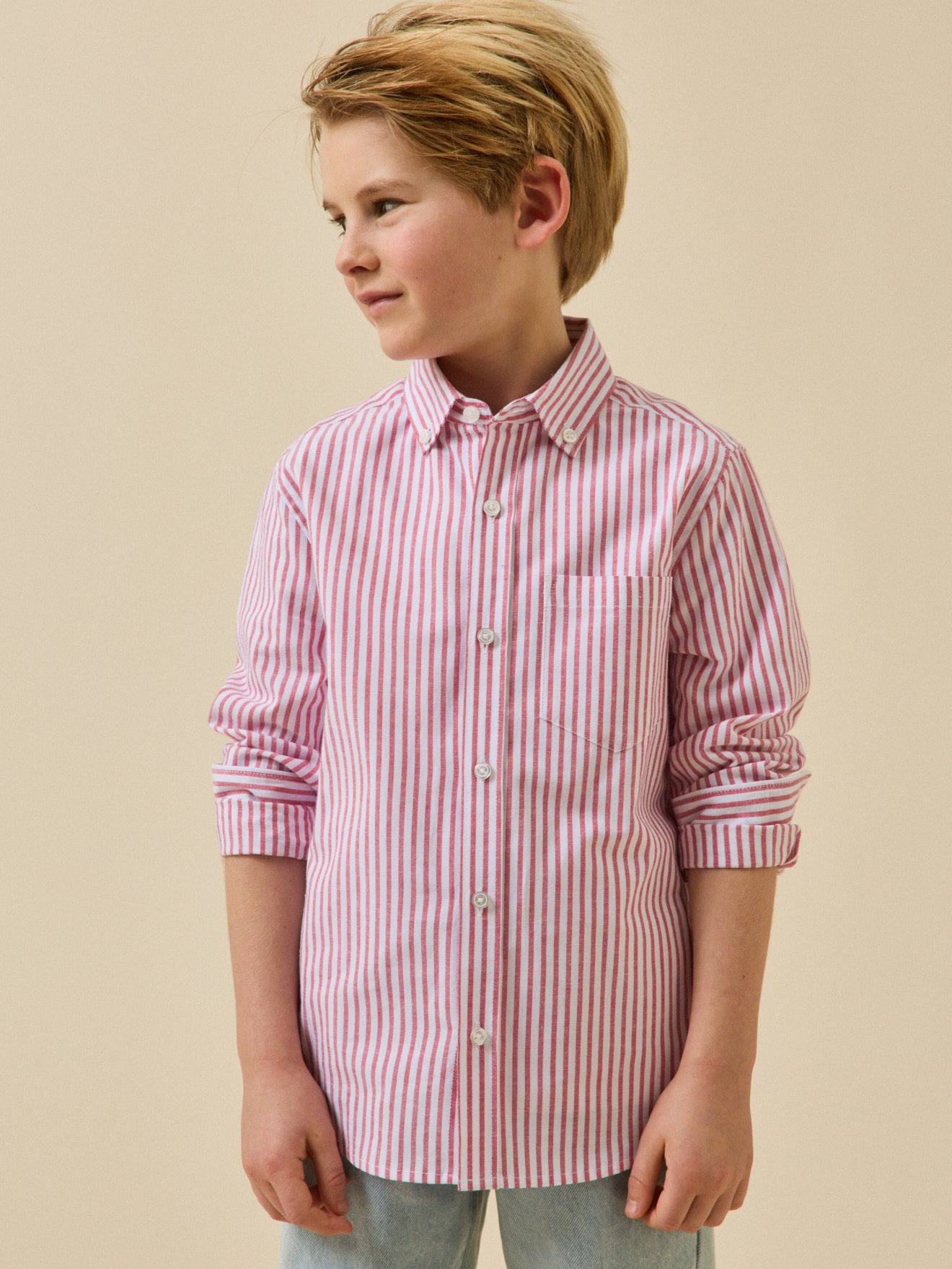 Chemise Rayée Oxford Garçon Rayure Rouge