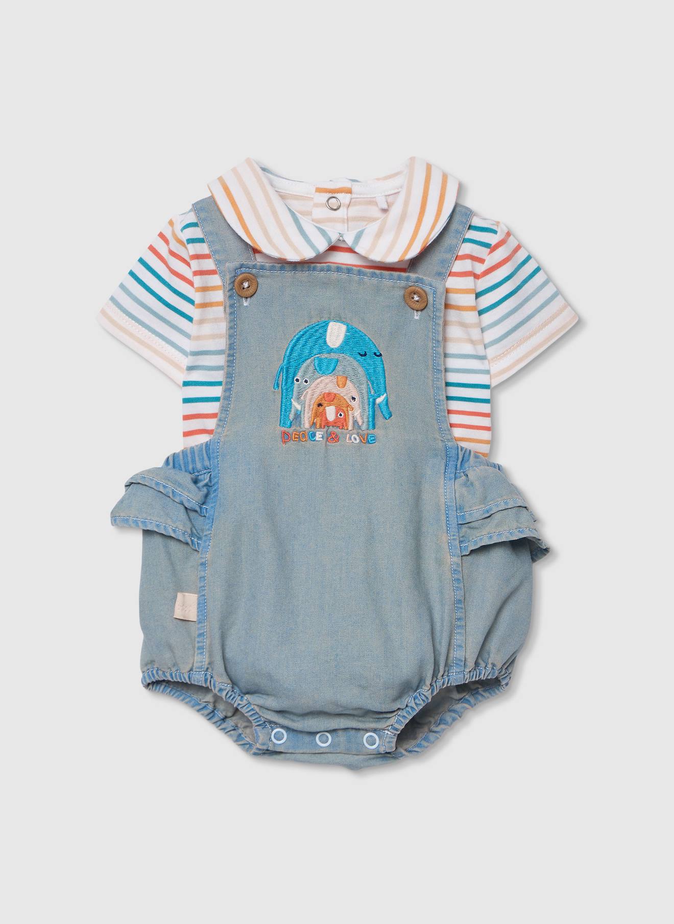 Ensemble bébé body et salopette en denim bleu