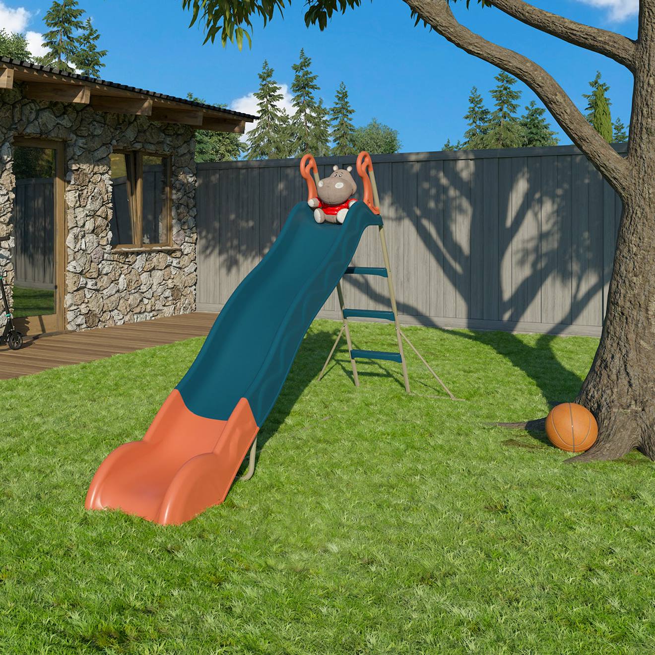 Toboggan Linou 2,63 M. 3-12 Ans. Bleu/corail