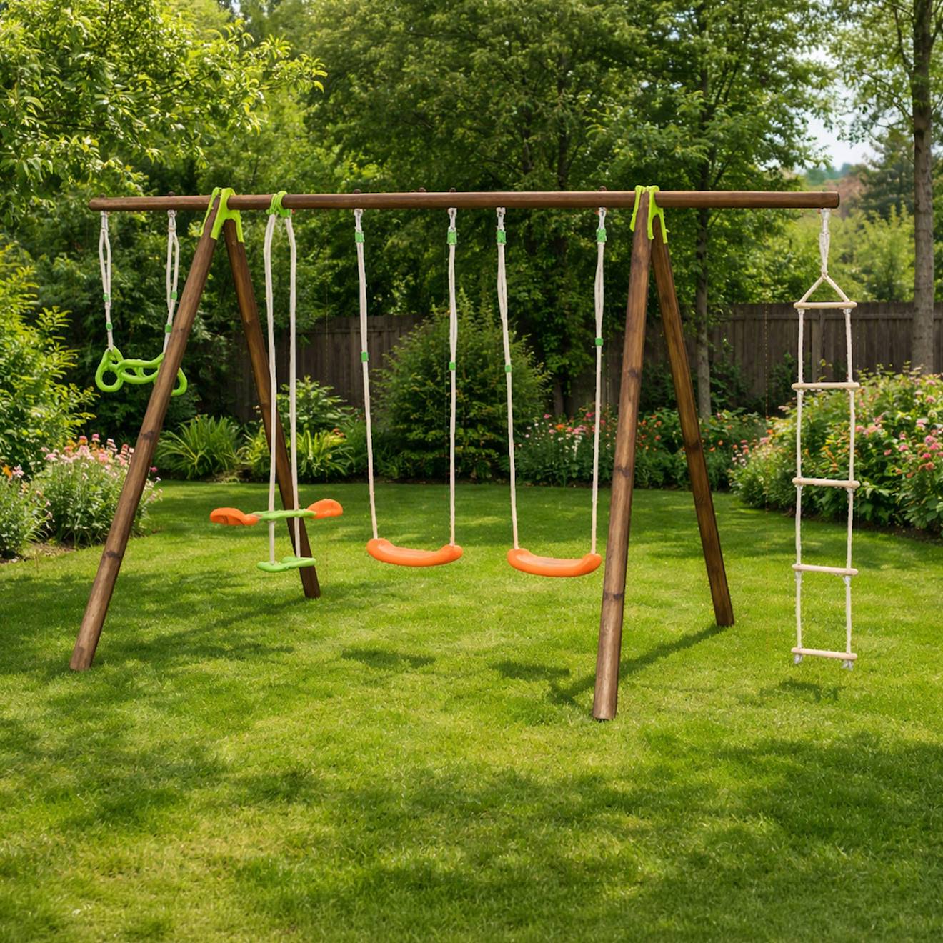 Portique Poutre Métal 2,30 M Techwood Premium Bayano - 6 Enfants Bois
