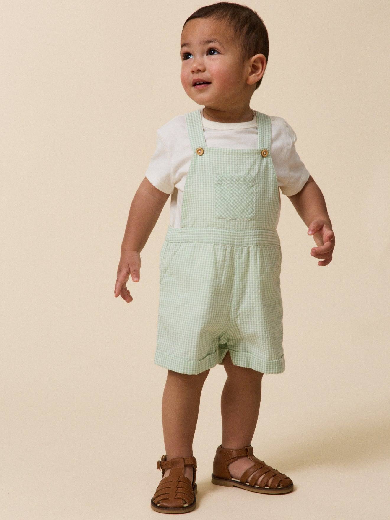 Salopette Courte Vichy Bébé Vichy Vert