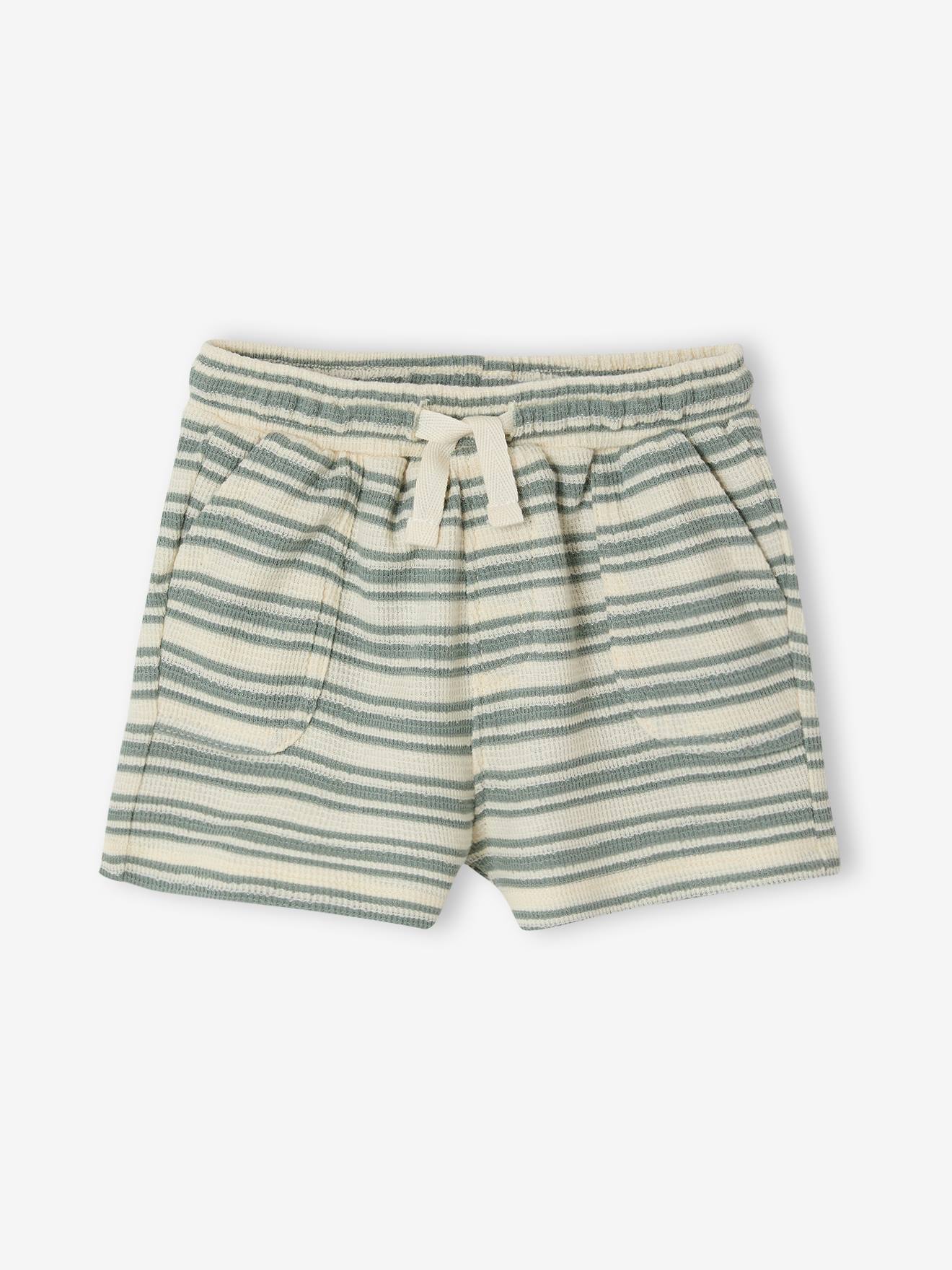 Short bébé garçon nid abeille rayé blanc