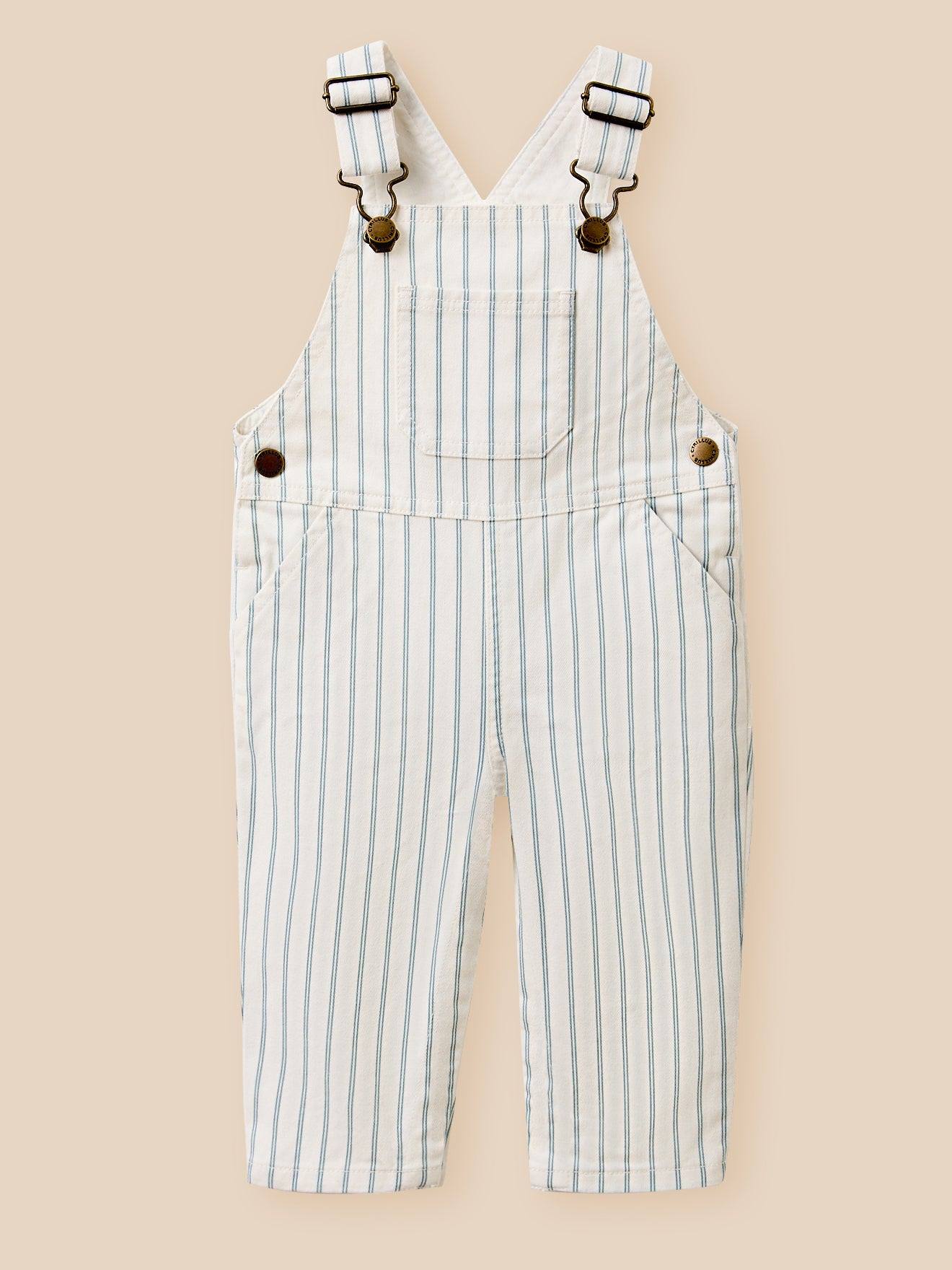Salopette rayée garçon rayure bleu/ecru