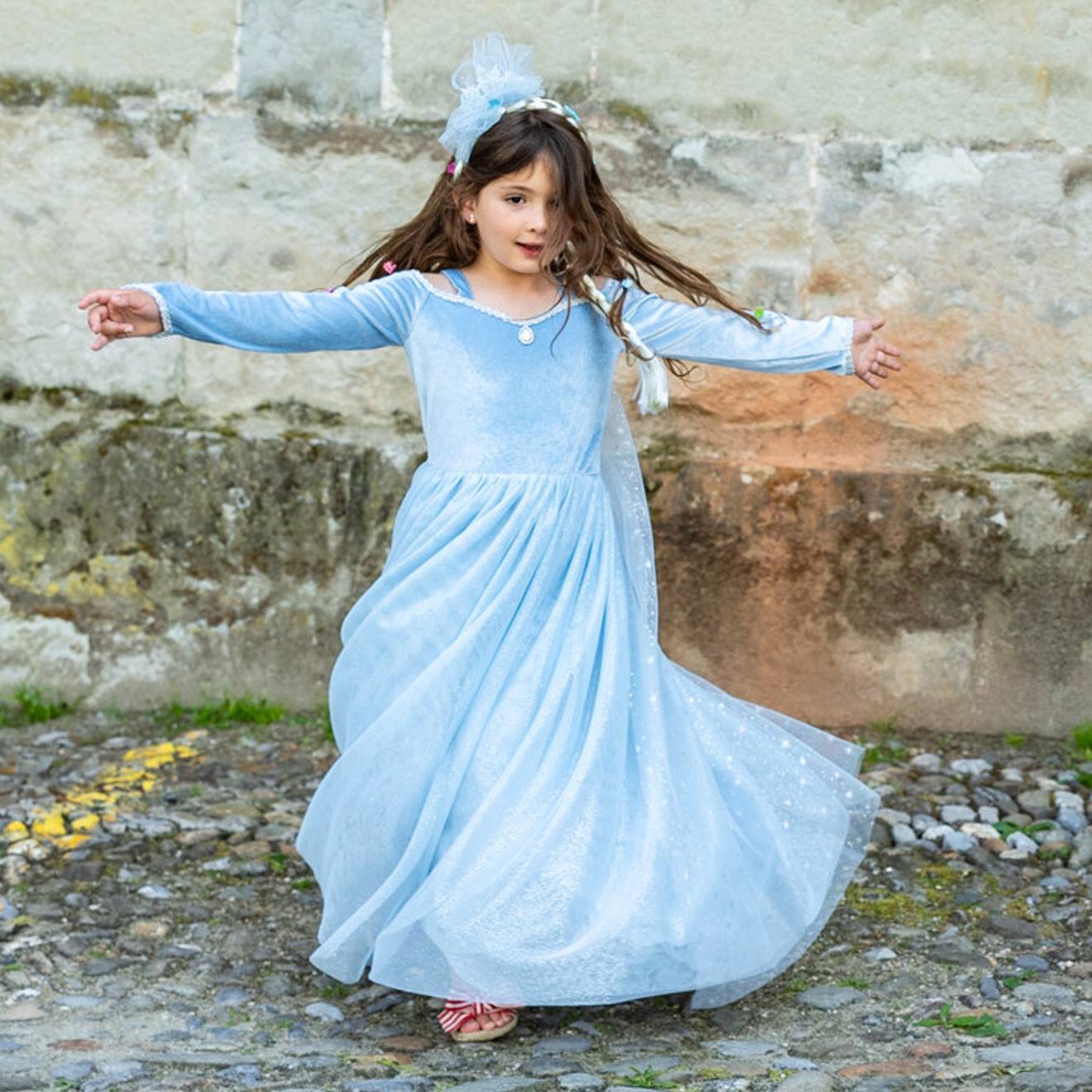 Déguisement Enfant Robe De Princesse Reine De Glace En Velours Bleu Déguisement Enfant Robe De Princesse Reine De Glace En Velours Bleu
