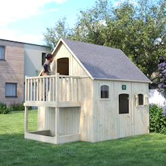 Jouet-Jeux de plein air-Cabane en bois sur pilotis avec mezzanine et bac à sable duplex