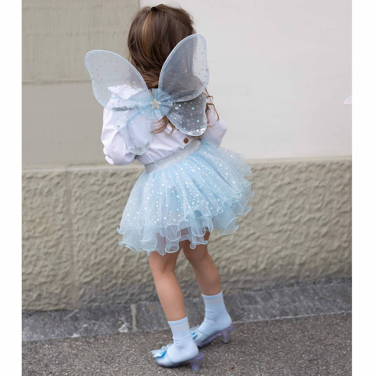 Déguisement Enfant Fée Jupe Ailes Et Baguette Bleu