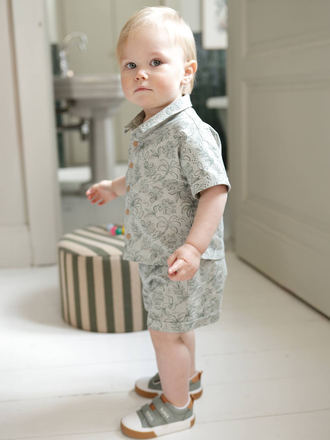 Ensemble chemise short bébé garçon vert sauge