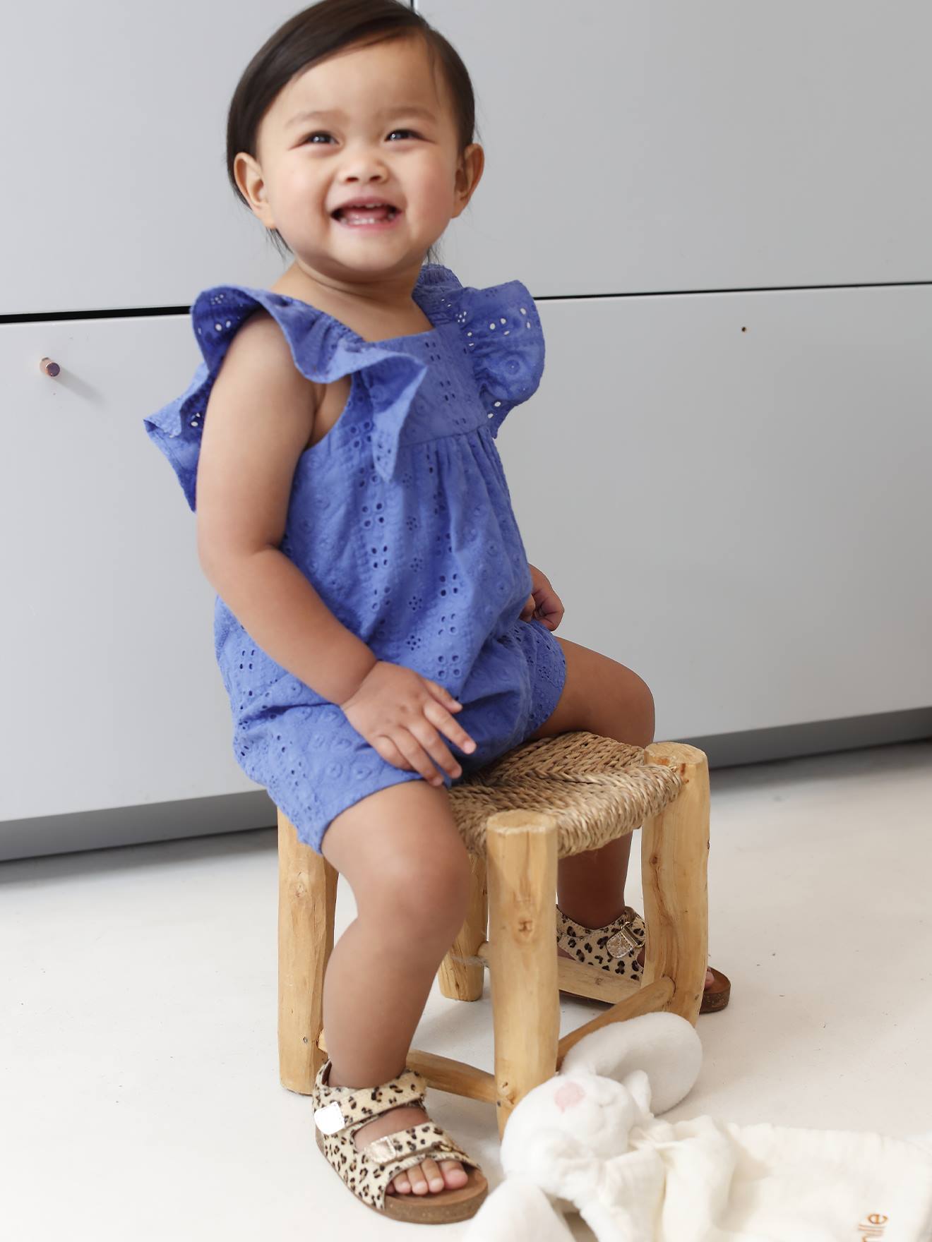 Combishort bébé fille broderie bleu électrique